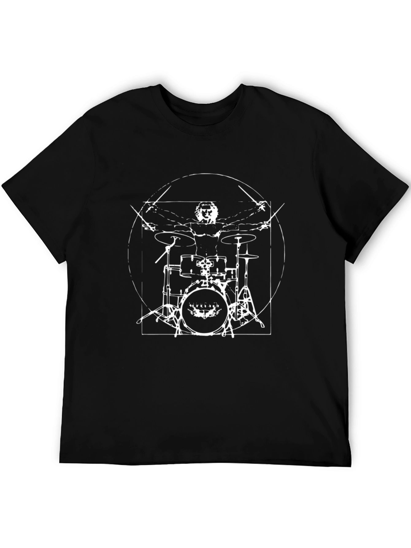 Black Drummer Vitruvian Man T-Shirt - Black Cotton Tee view 5