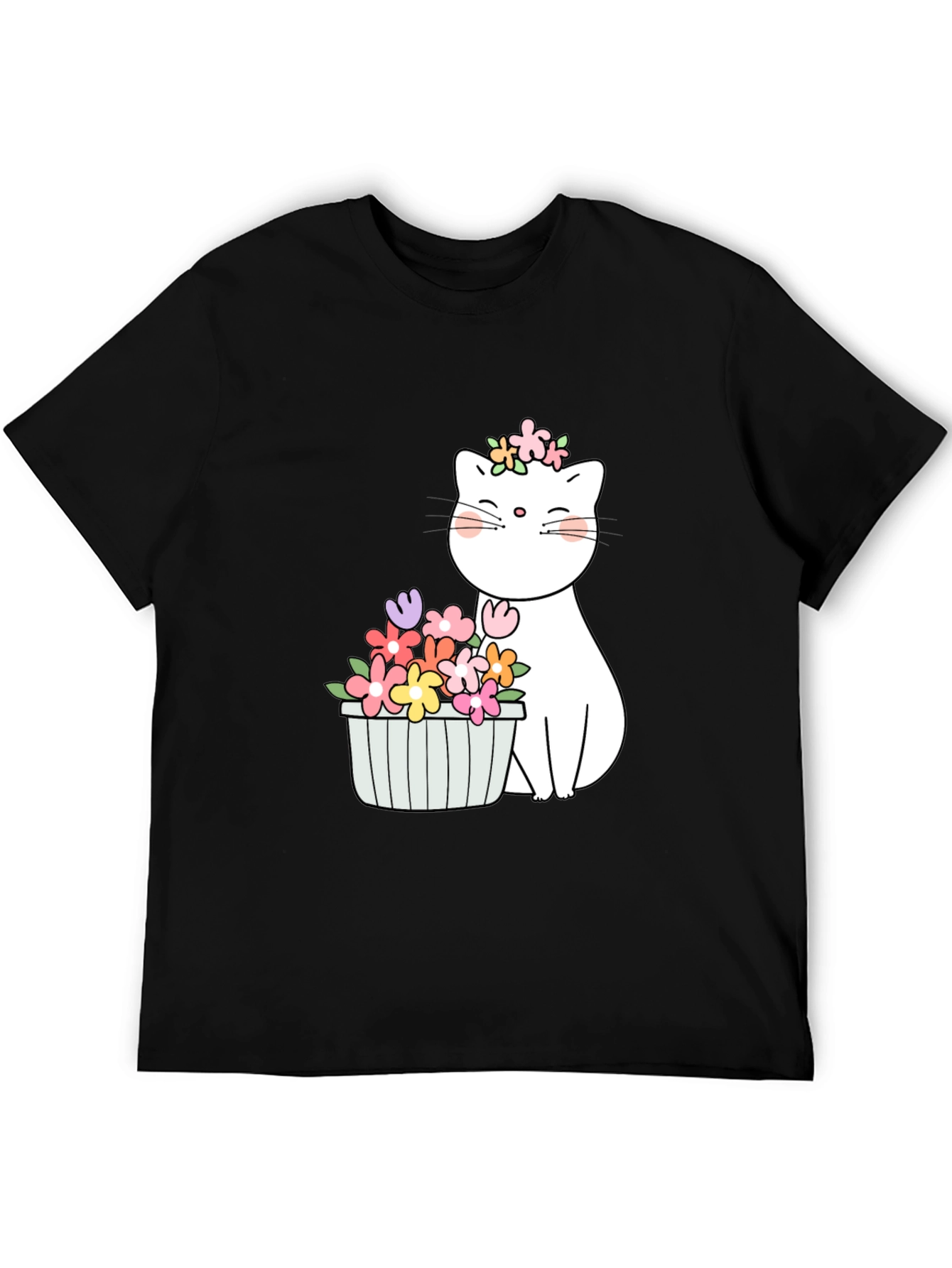 Black Floral Cat Graphic T-Shirt view 5