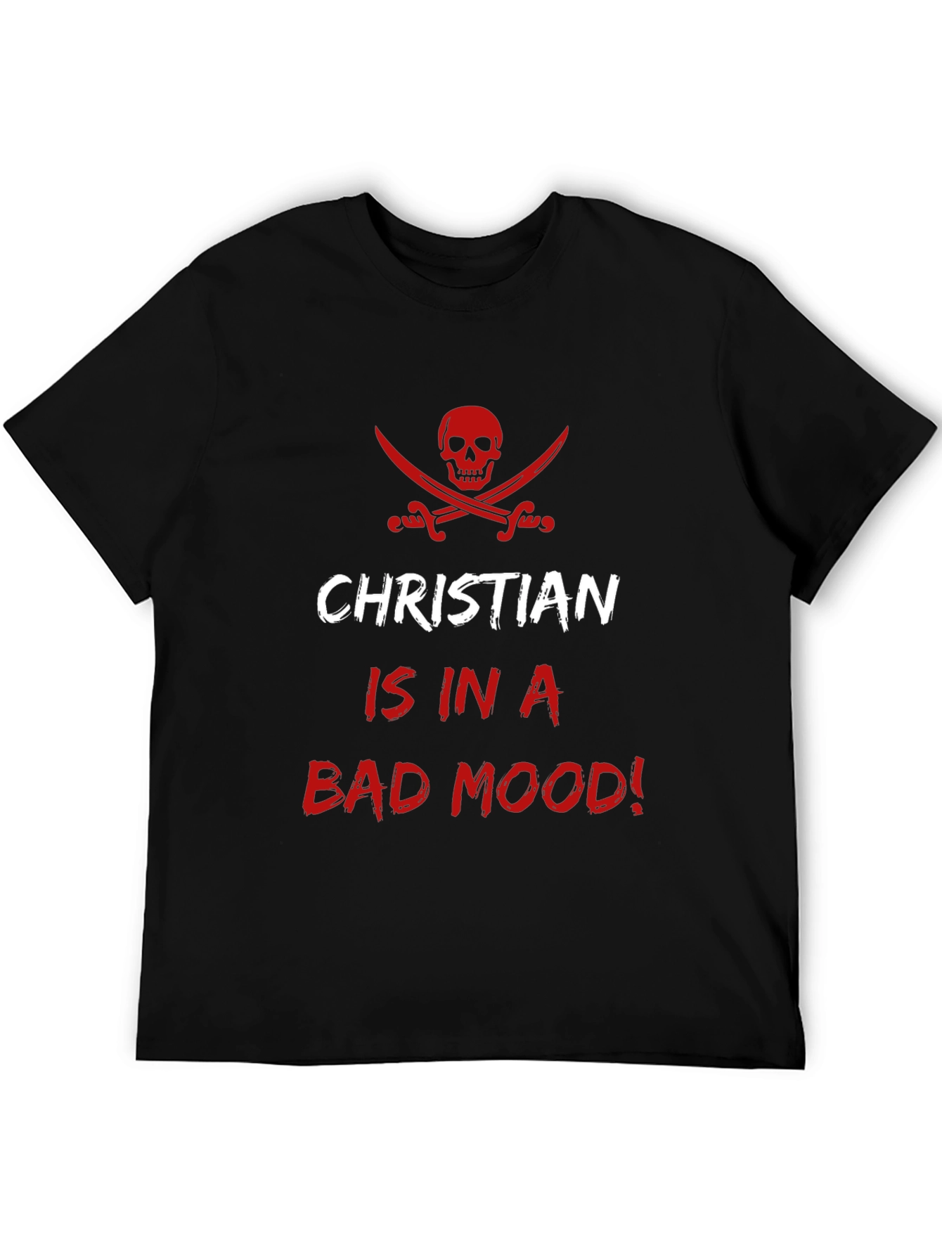 Black Christian Bad Mood T-Shirt - Pirate Skull Design view 5