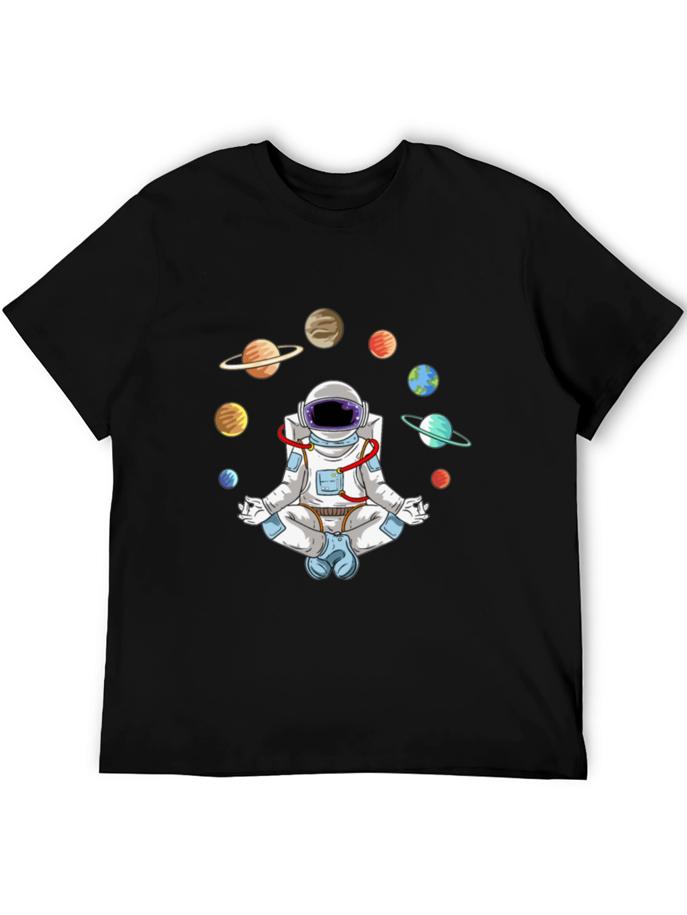 Black Meditating Astronaut Planets Graphic Tee view 5