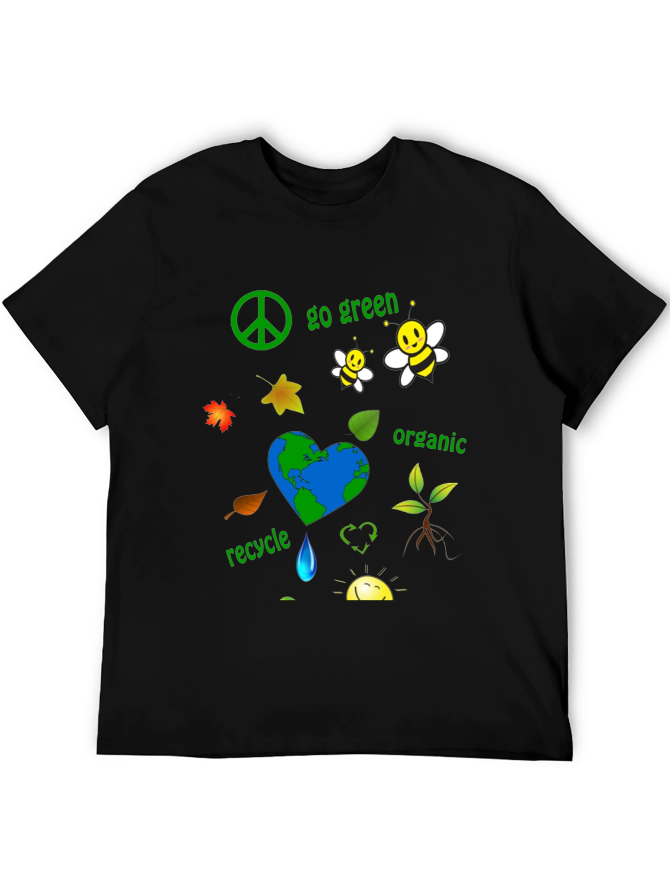 Black Eco-Friendly Go Green Organic Graphic T-Shirt view 5