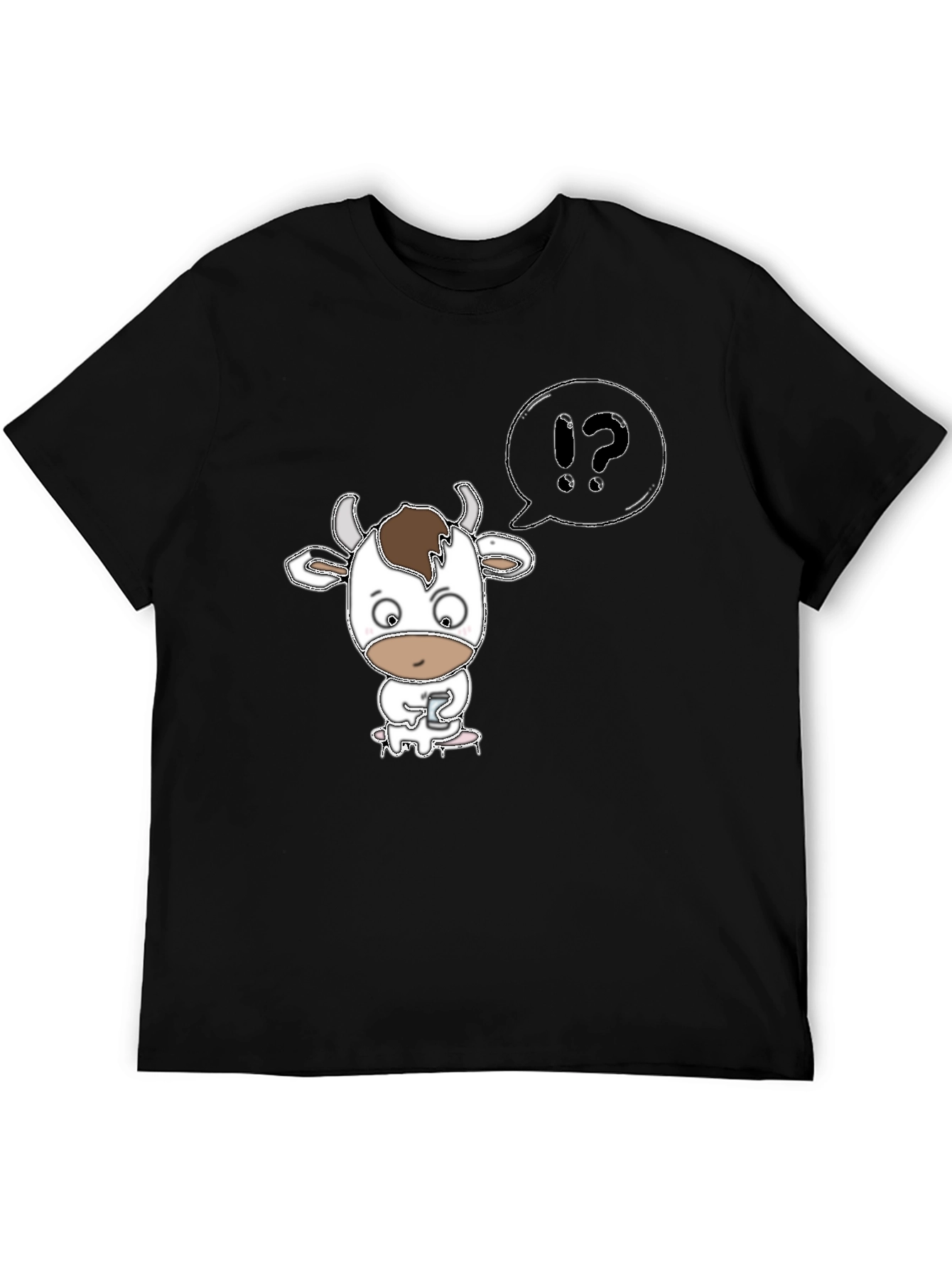 Black Cow Cartoon T-Shirt: "What?" Black Tee view 5