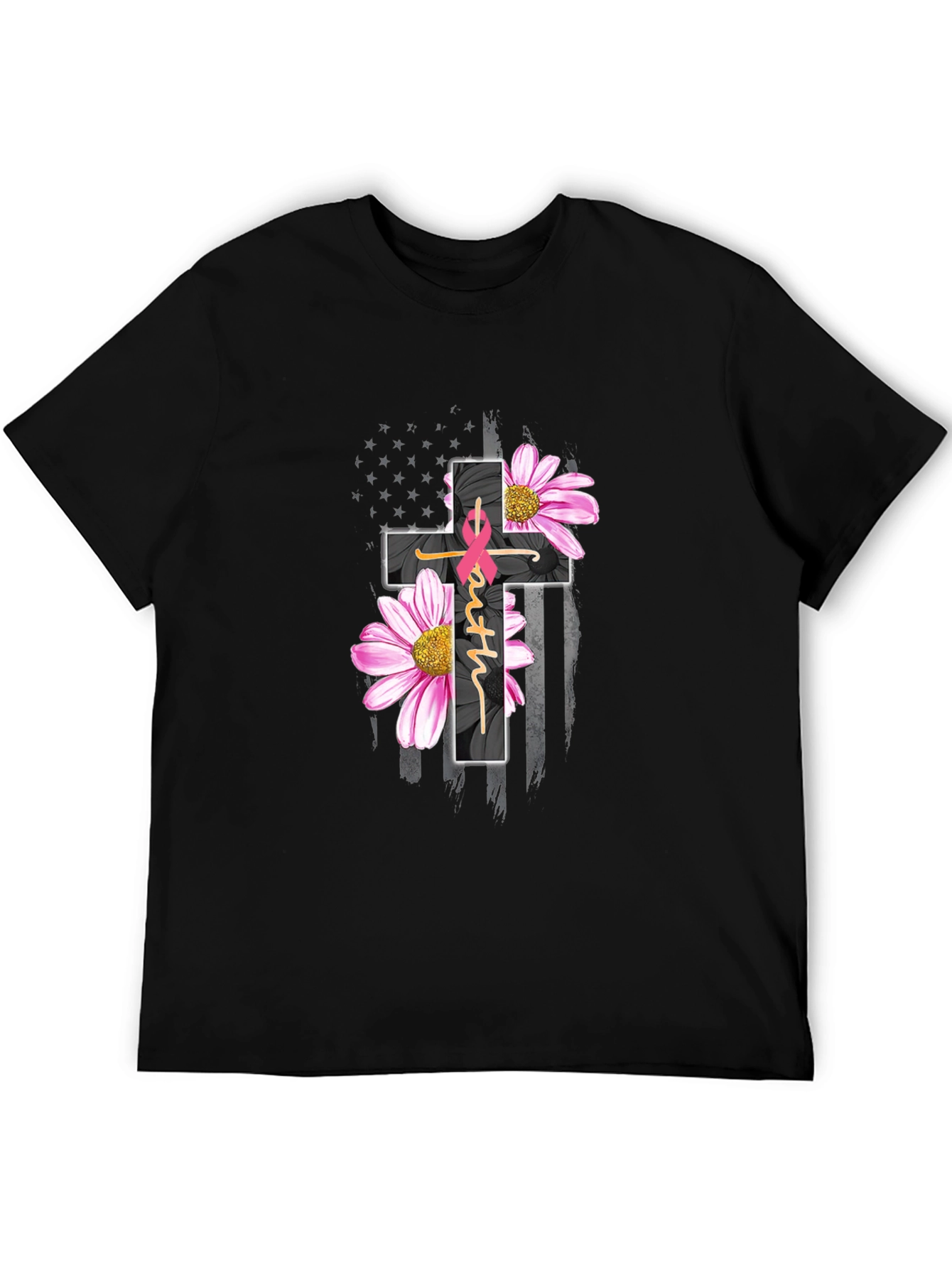 Black Faith Hope Love Breast Cancer Awareness T-Shirt view 5
