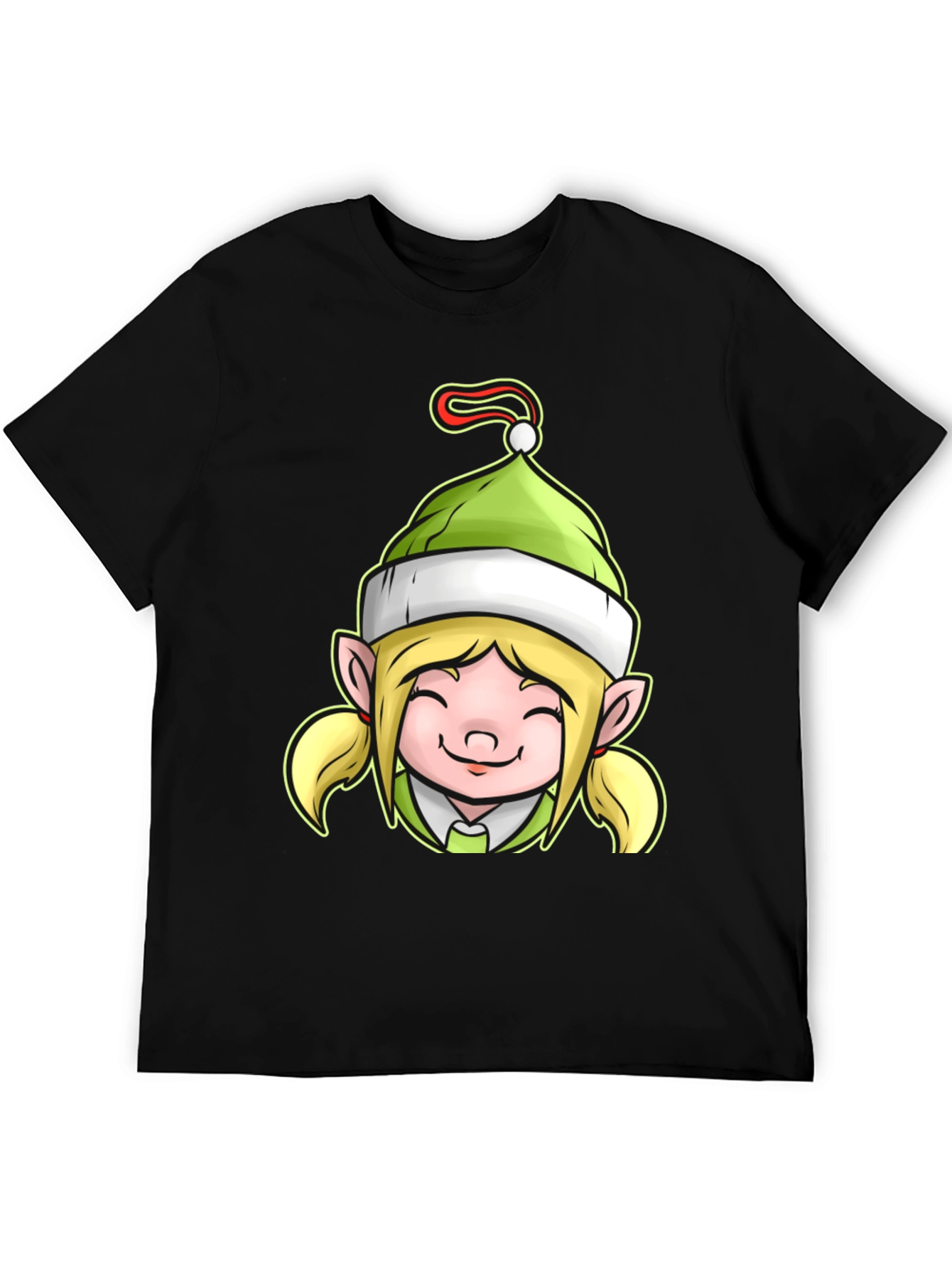 Black Festive Elf Girl Graphic Tee view 5