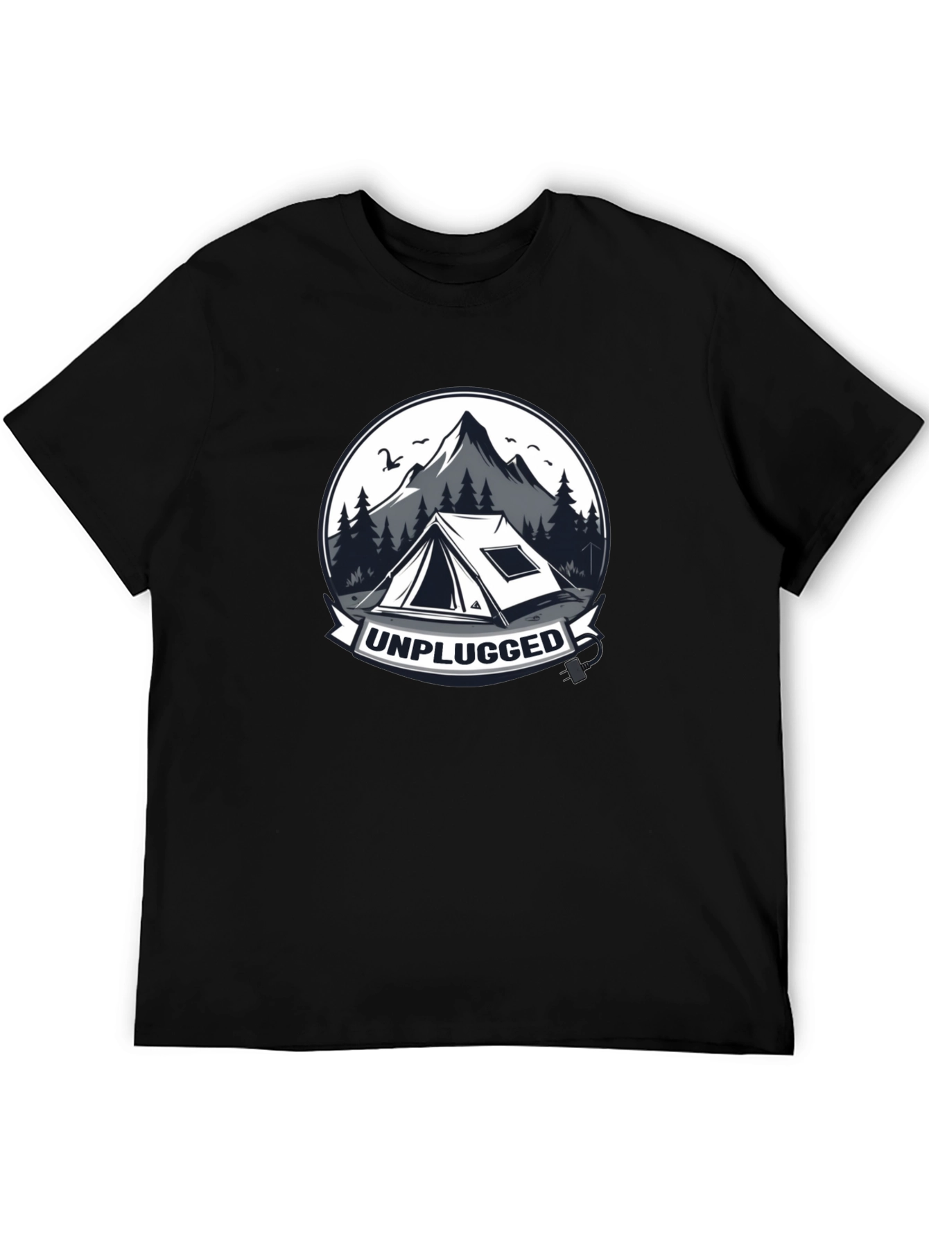 Black Unplugged Camping Graphic T-Shirt view 5