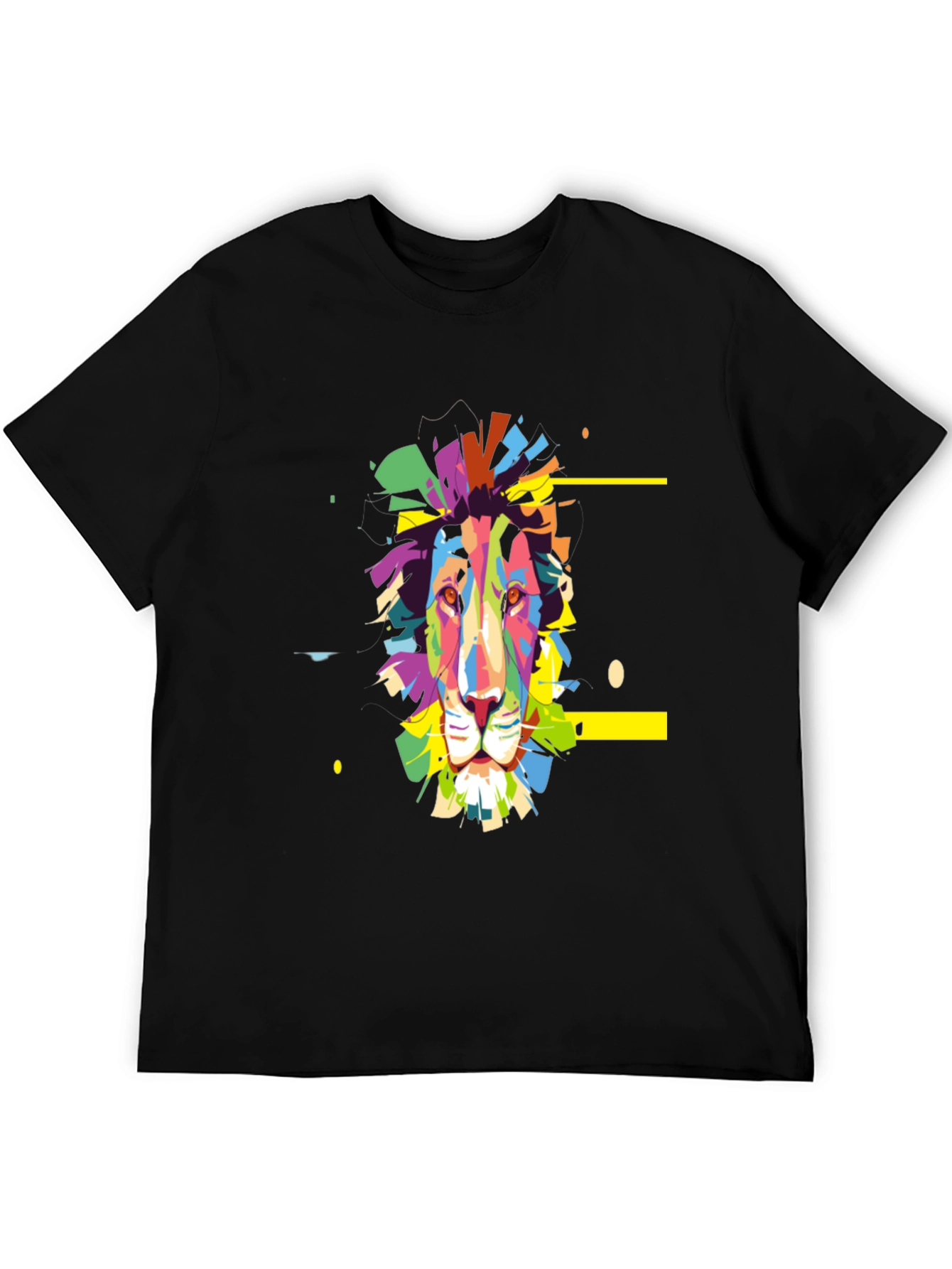 Black Colorful Lion Graphic Print Tee - Black view 5