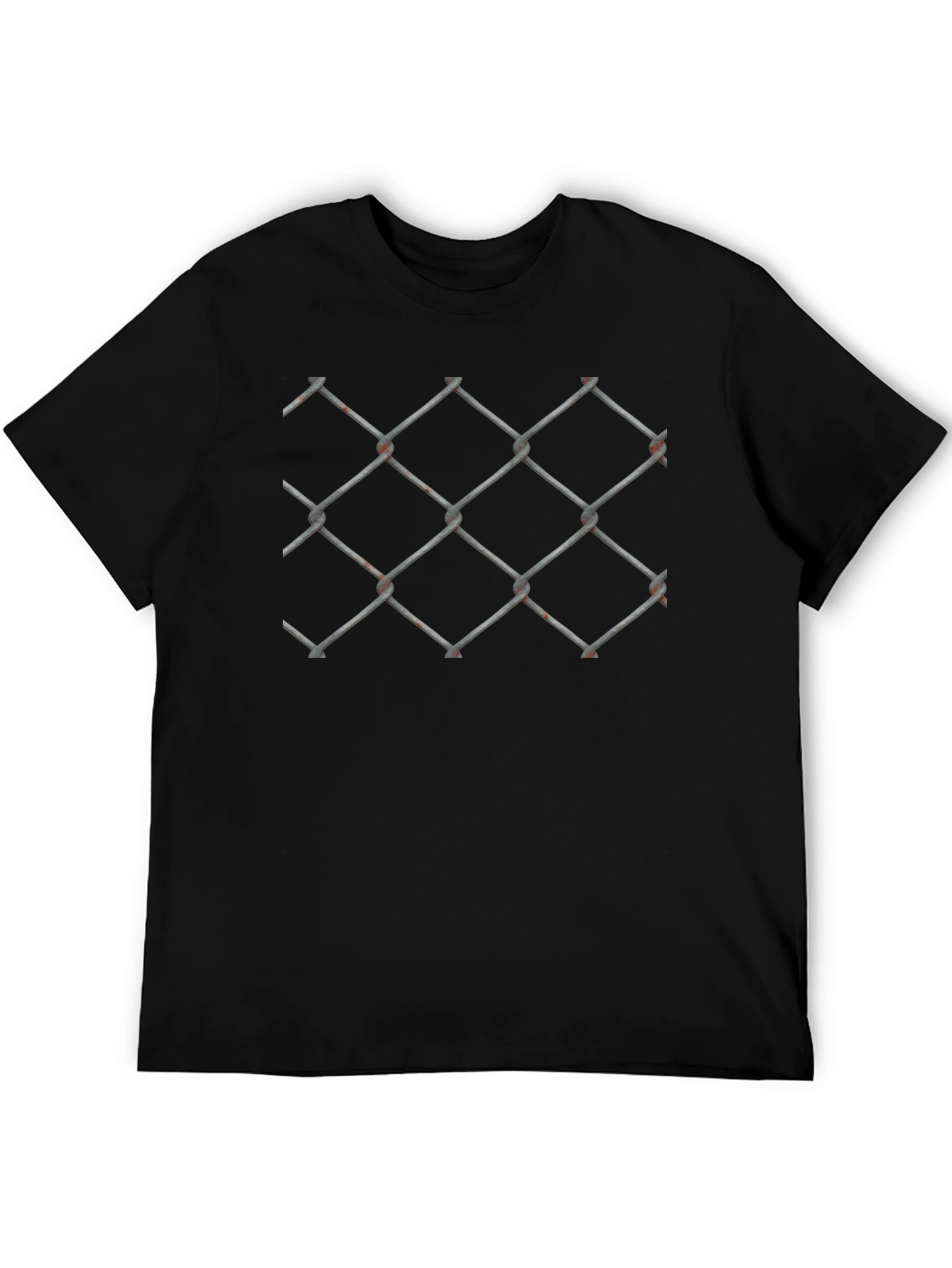 Black Chain Link Fence Graphic Black T-Shirt view 5