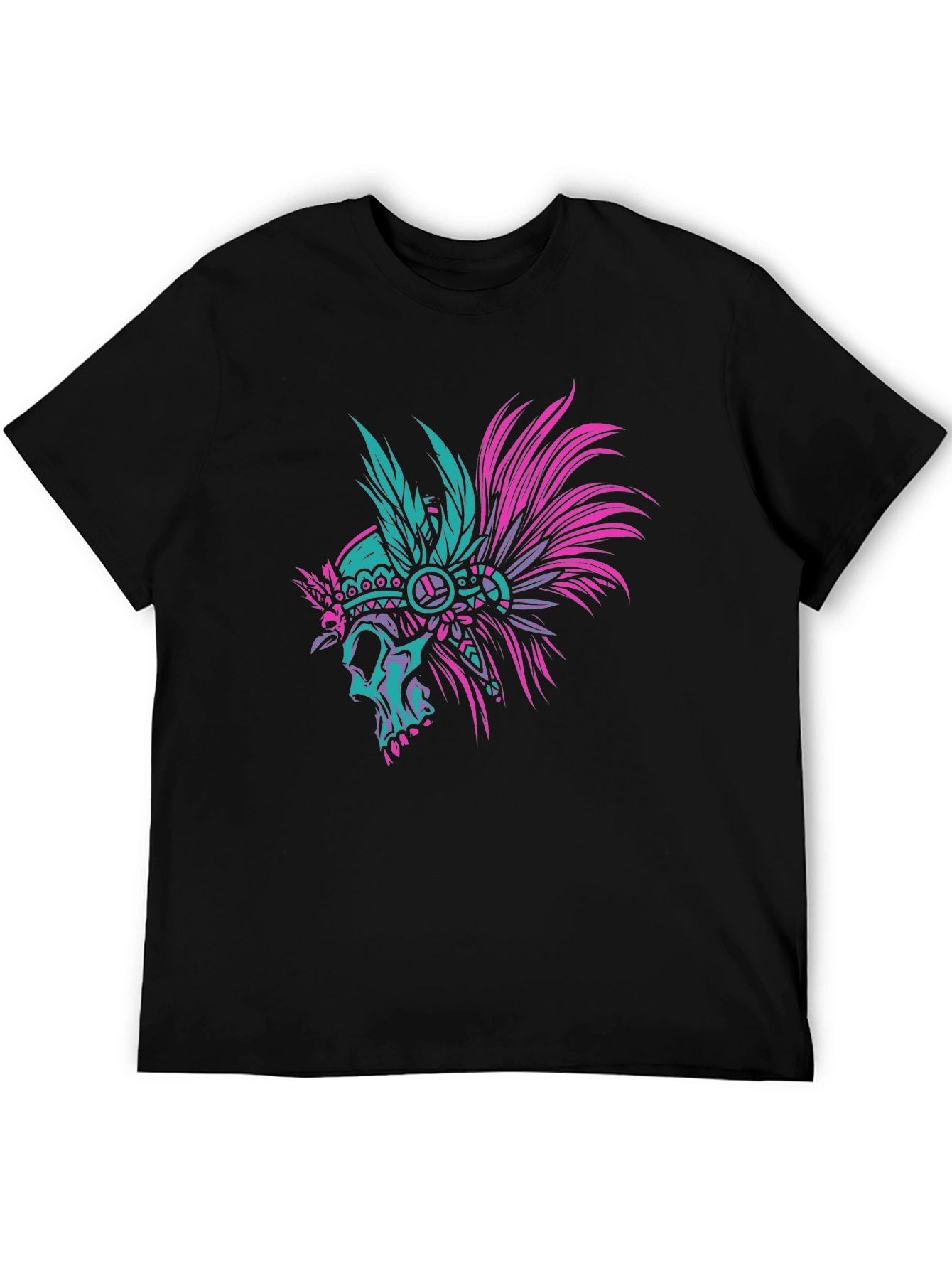 Black Skull Indian Headdress Black T-Shirt view 5