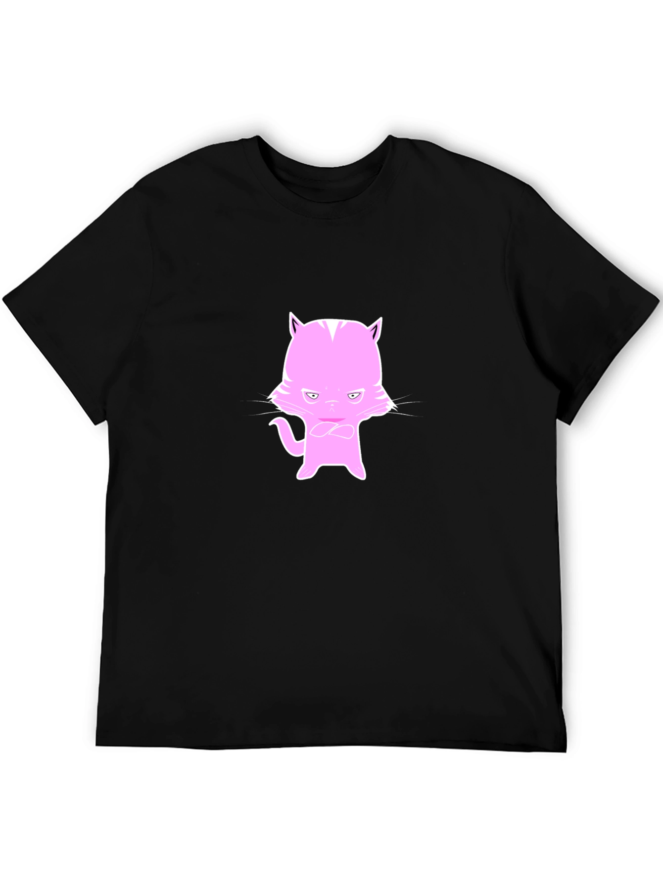 Black Men's Black T-Shirt with Pink Cat Design view 5