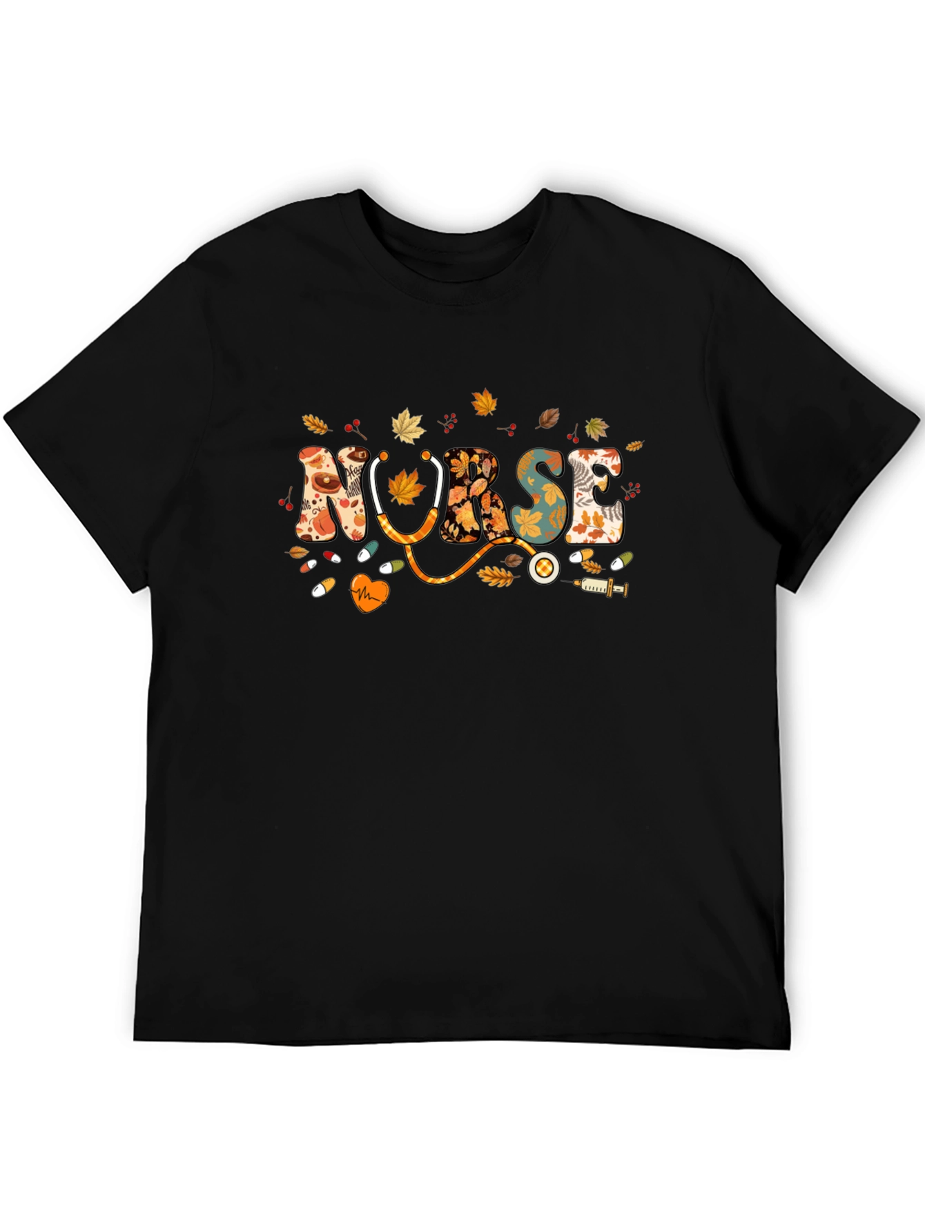 Black Fall Nurse T-Shirt - Autumn Leaves Design view 5