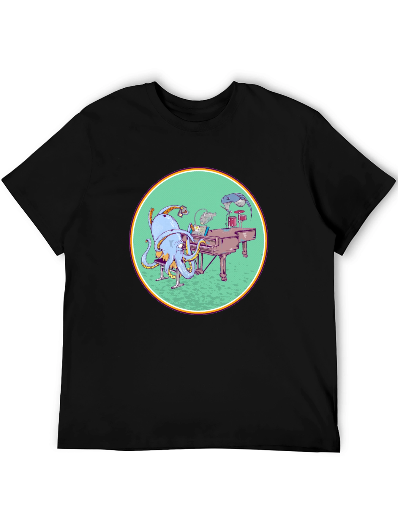 Black Octopus Musician Graphic Tee - Cool Black T-Shirt view 5
