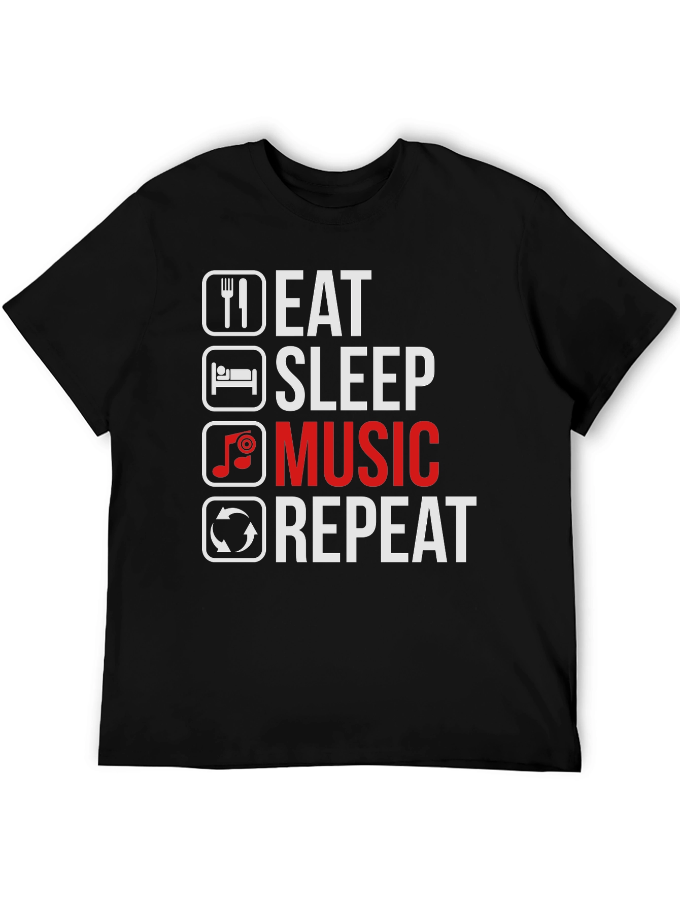 Black Eat Sleep Music Repeat Graphic Tee - Musician T-Shirt view 5