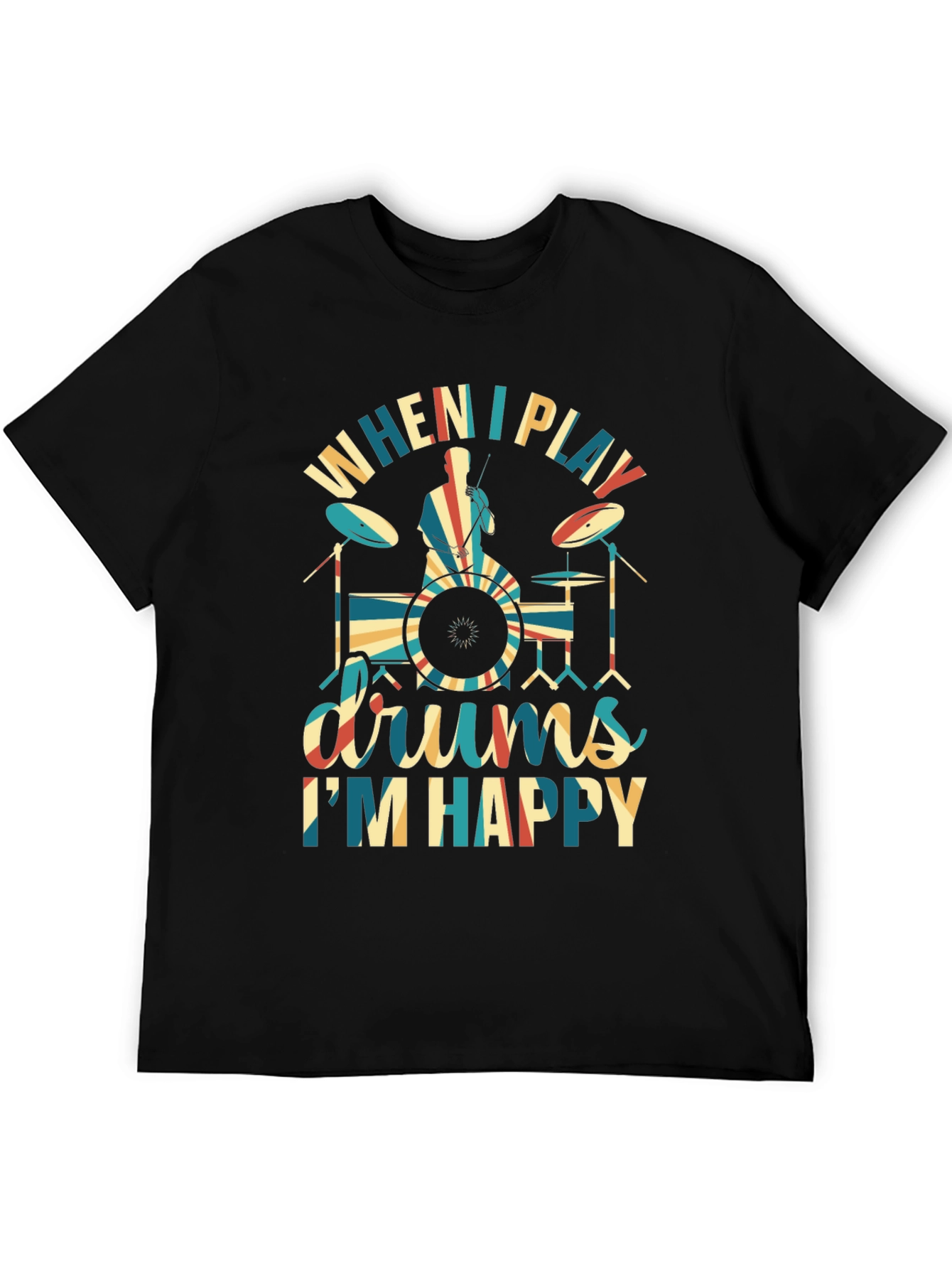 Black Drummer T-Shirt: When I Play Drums, I'm Happy view 5
