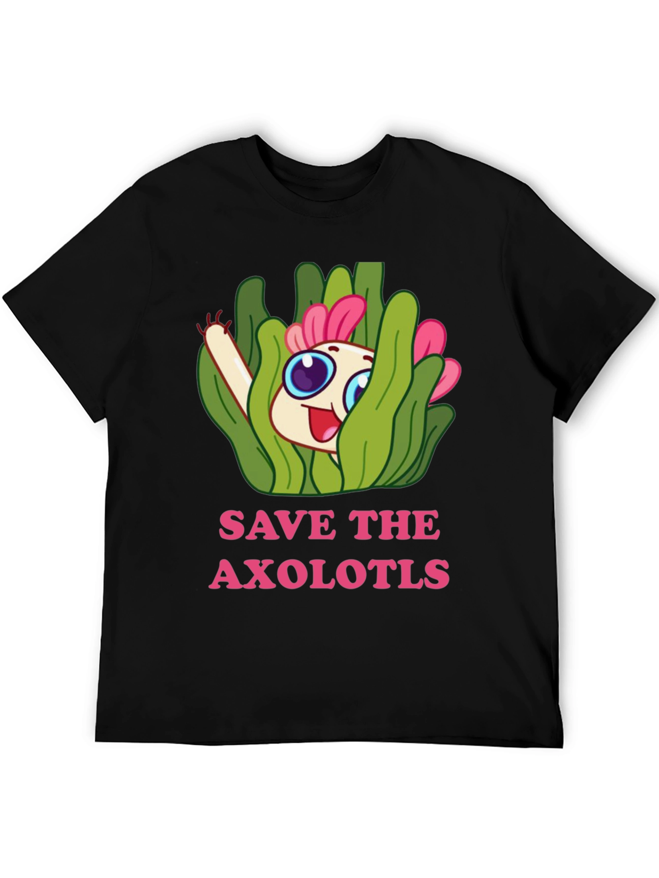 Black Save the Axolotls Cartoon Graphic T-Shirt view 5