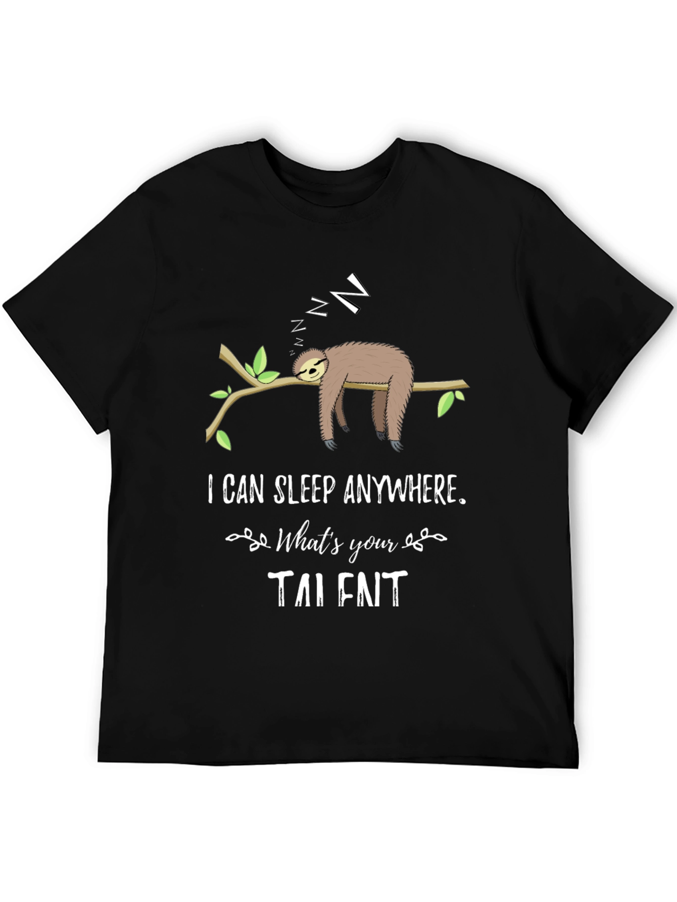 Black Funny Sloth Sleeping T-Shirt - I Can Sleep Anywhere view 5