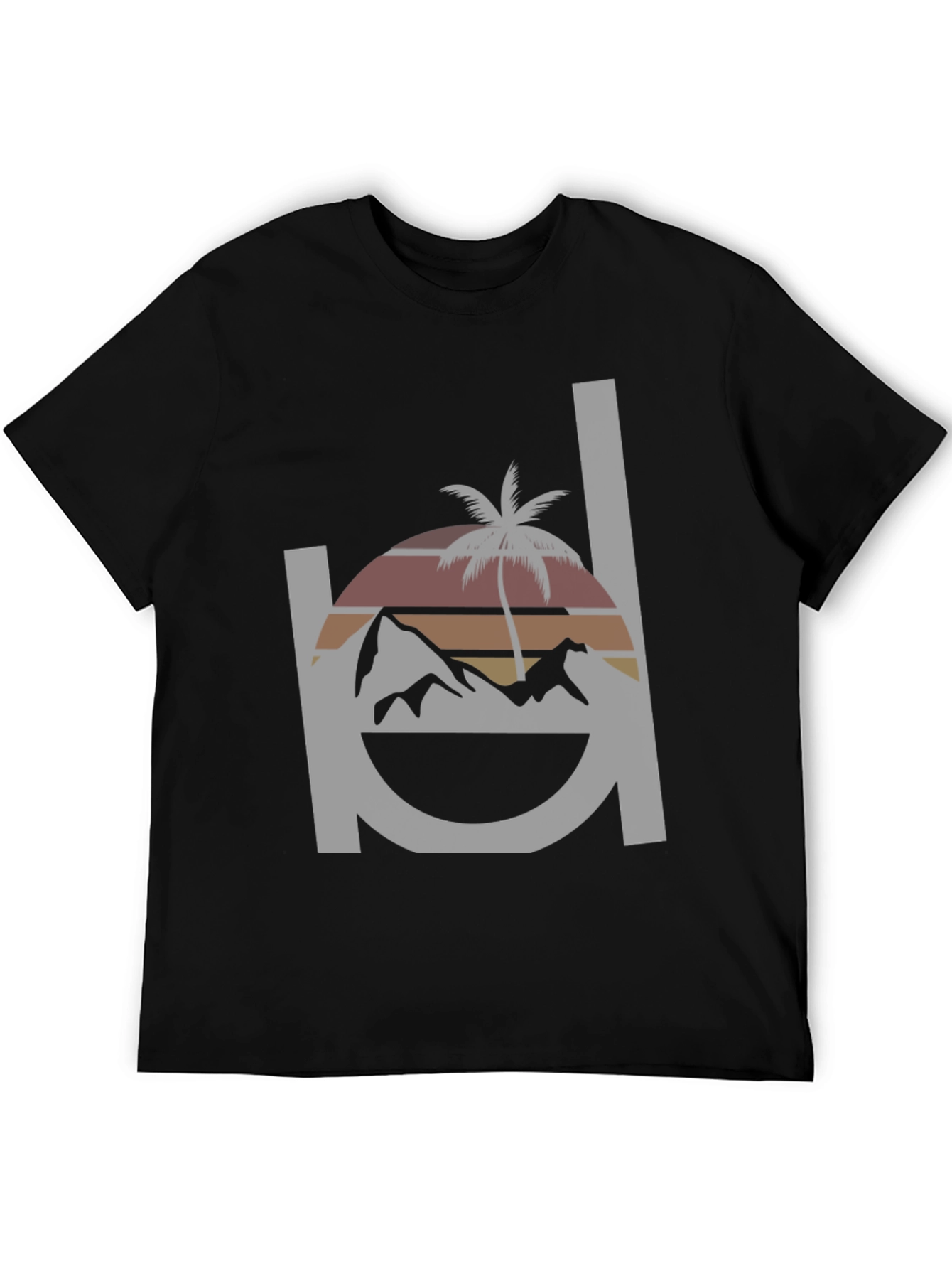 Black Retro Sunset Mountain & Palm Tree Graphic Tee - Black view 5