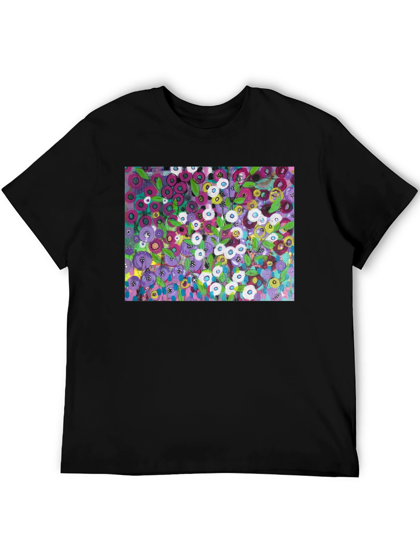 Black Floral Burst Graphic Tee - Modern Art Shirt view 5