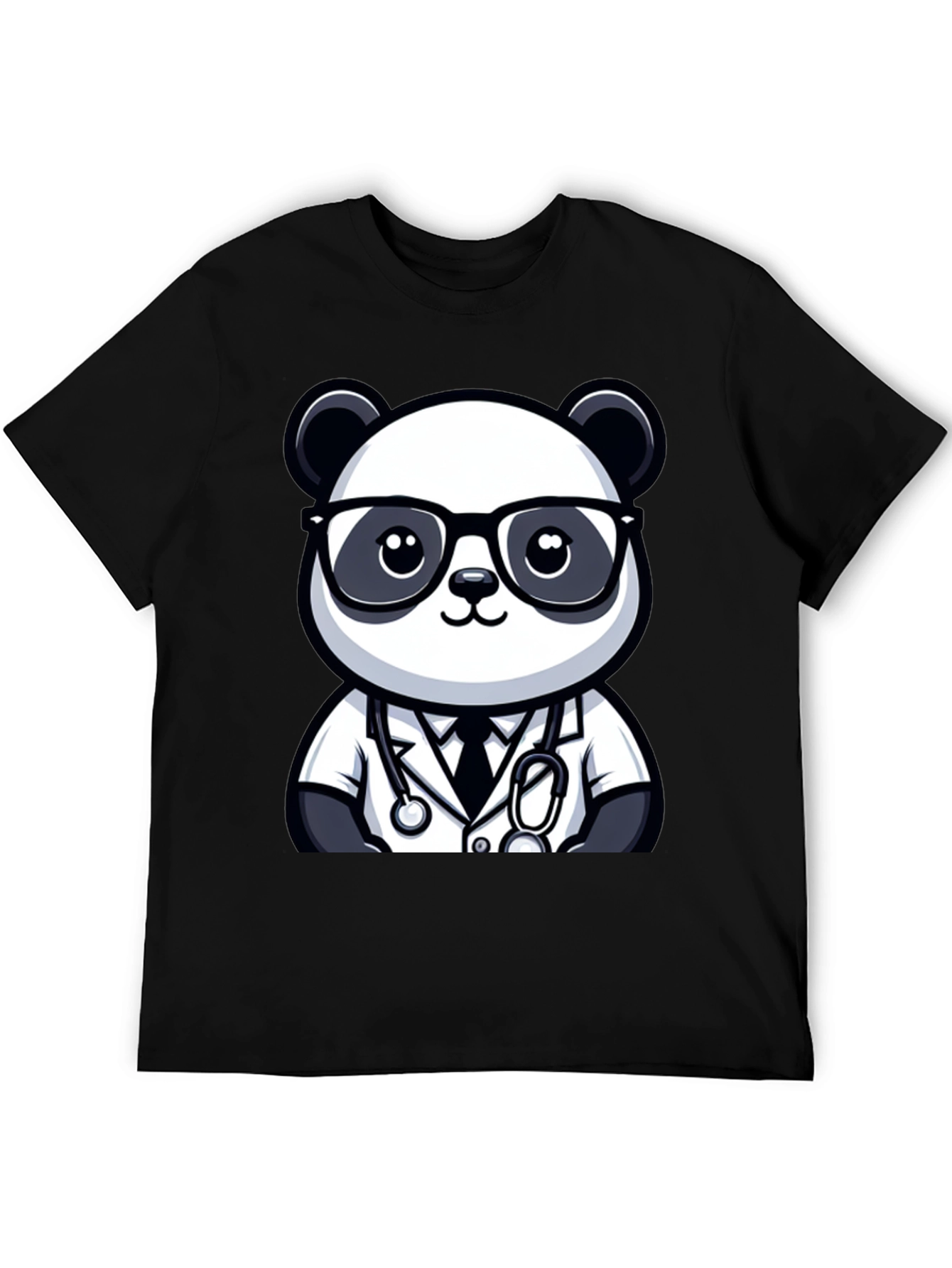 Black Panda Doctor T-Shirt - Cute Cartoon Animal Tee view 5
