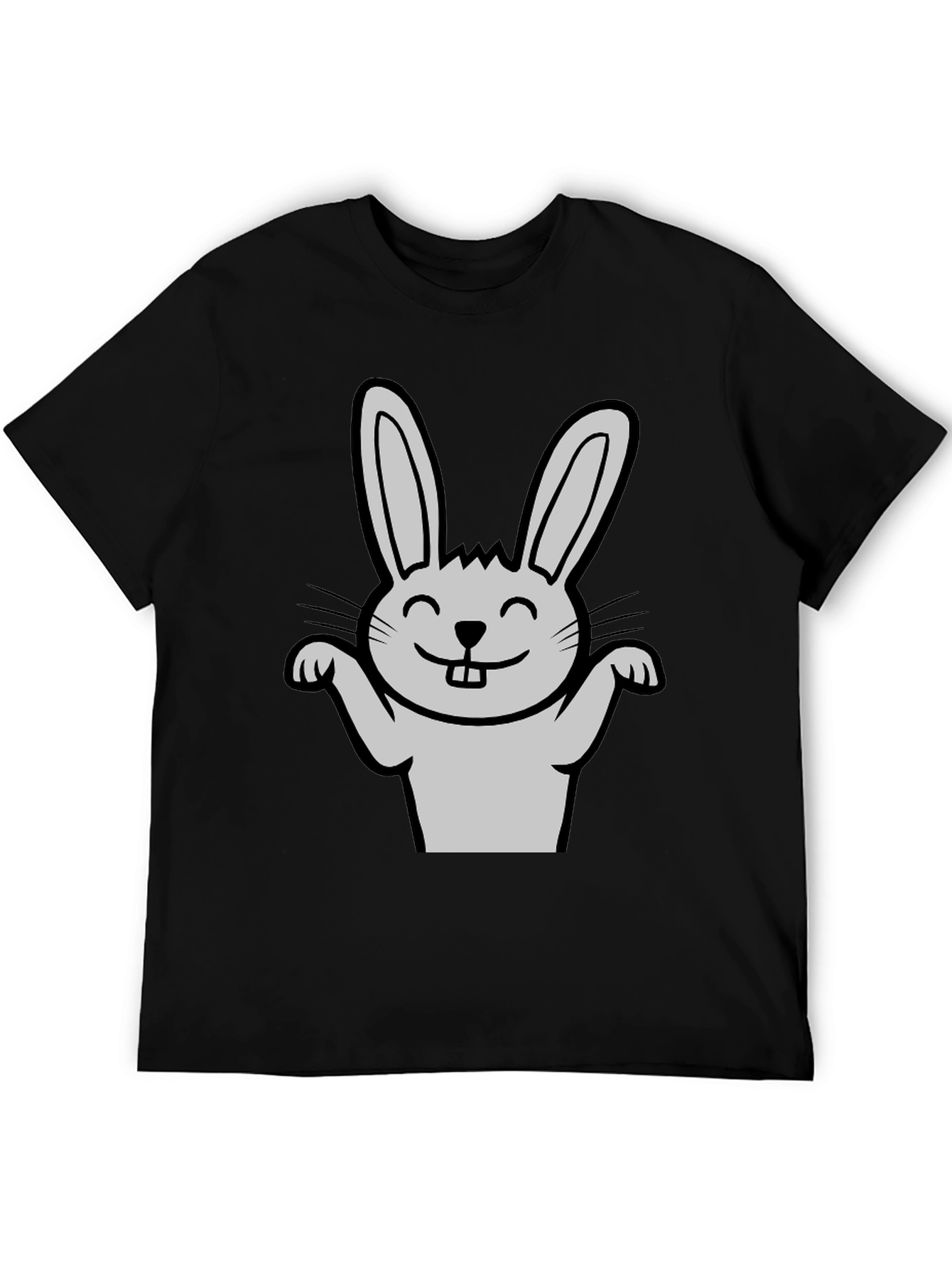 Black Funny Rabbit Graphic Tee - Black Casual T-Shirt view 5
