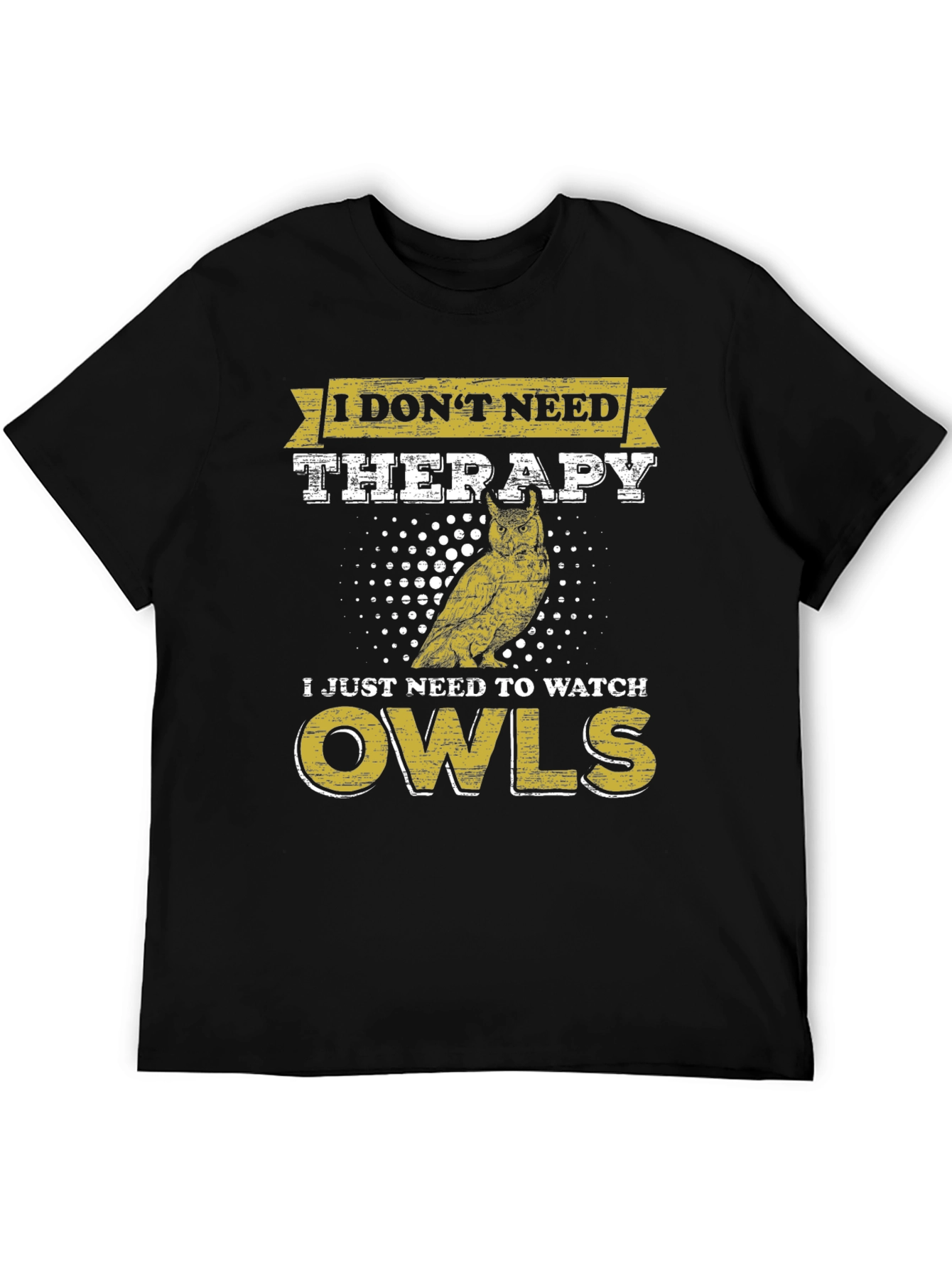 Black Funny Owl Lover T-Shirt: No Therapy, Just Owls! view 5