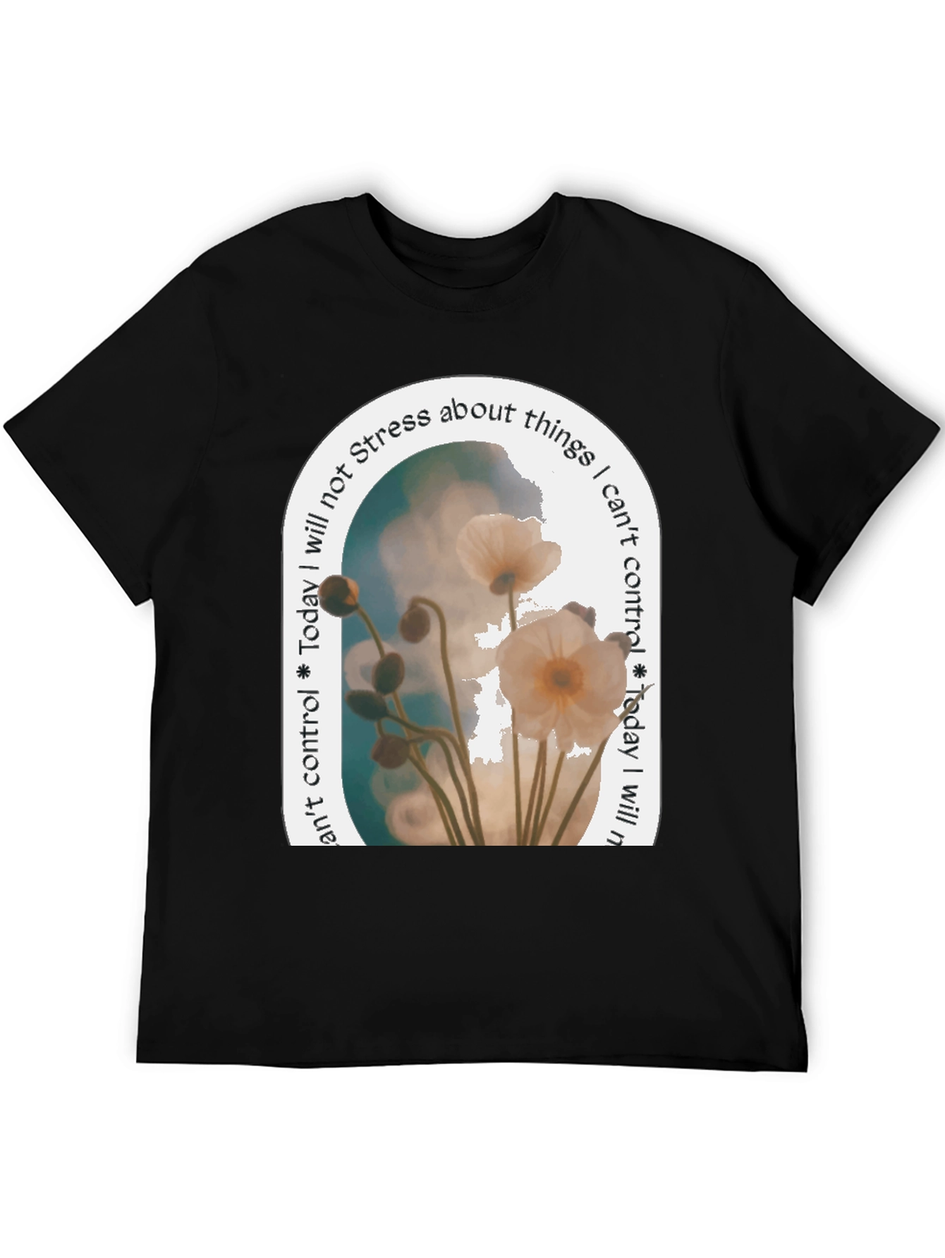 Black Floral Serenity T-Shirt: Stress-Free Living view 5