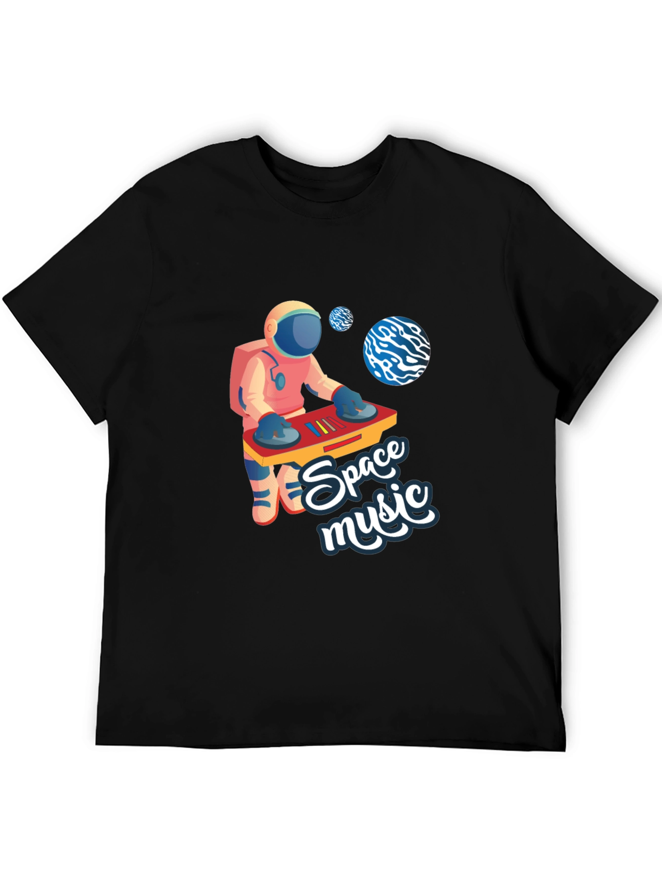 Black Space Music Astronaut DJ Black T-Shirt view 5