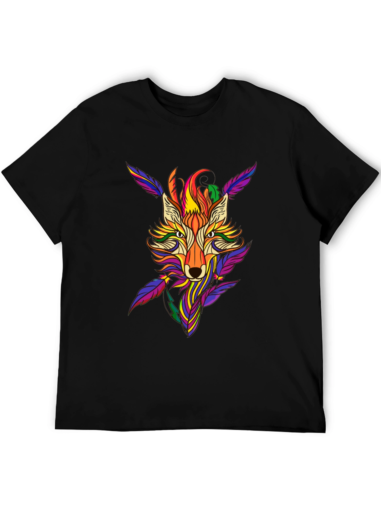 Black Colorful Fox Graphic Print T-Shirt view 5