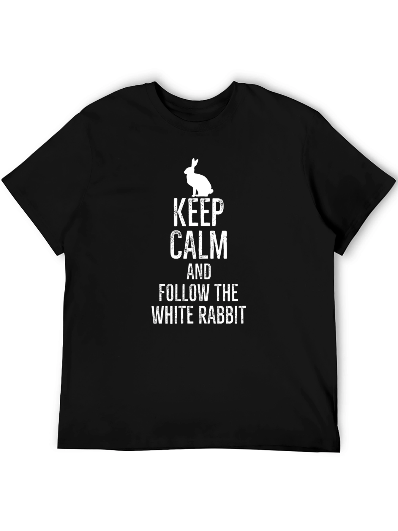 Black Keep Calm and Follow the White Rabbit Black T-Shirt view 5