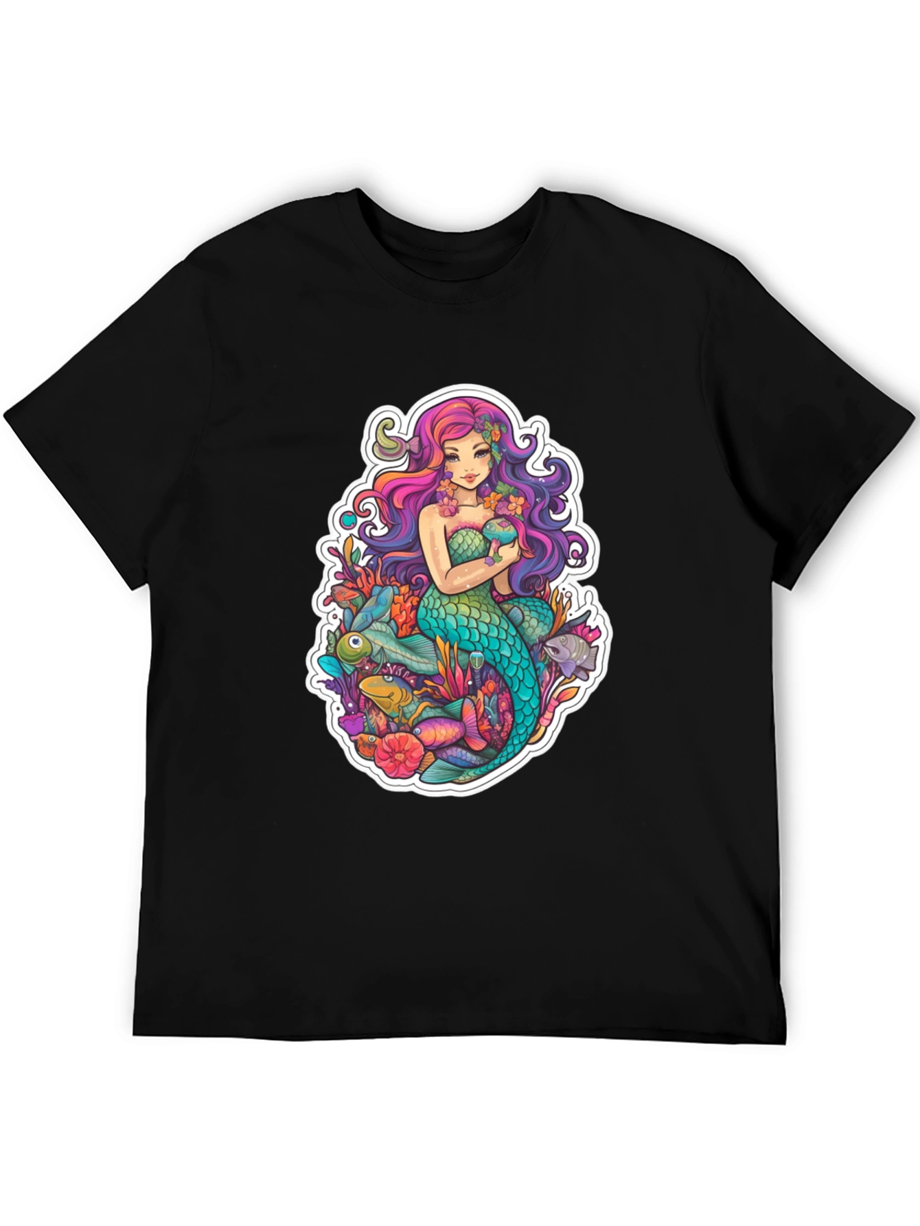 Black Mermaid Graphic Tee - Black Cotton T-Shirt view 5