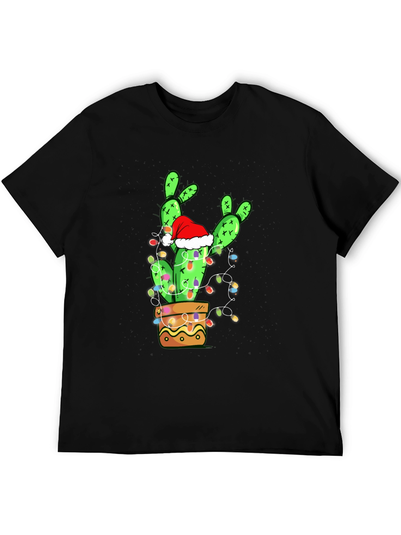 Black Festive Cactus T-Shirt: Christmas Holiday Apparel view 5