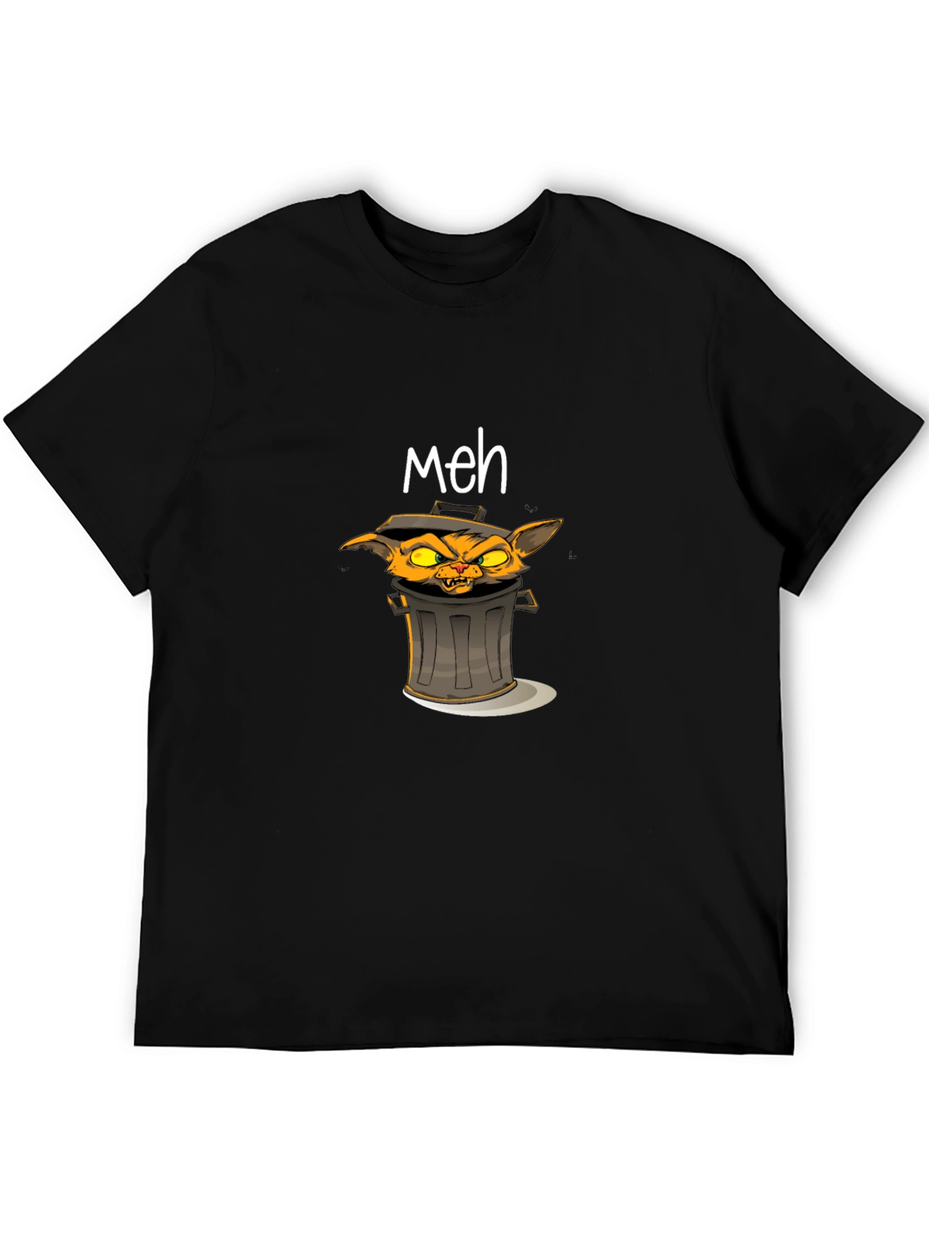 Black Meh Trash Cat Graphic T-Shirt - Men's Black Tee view 5