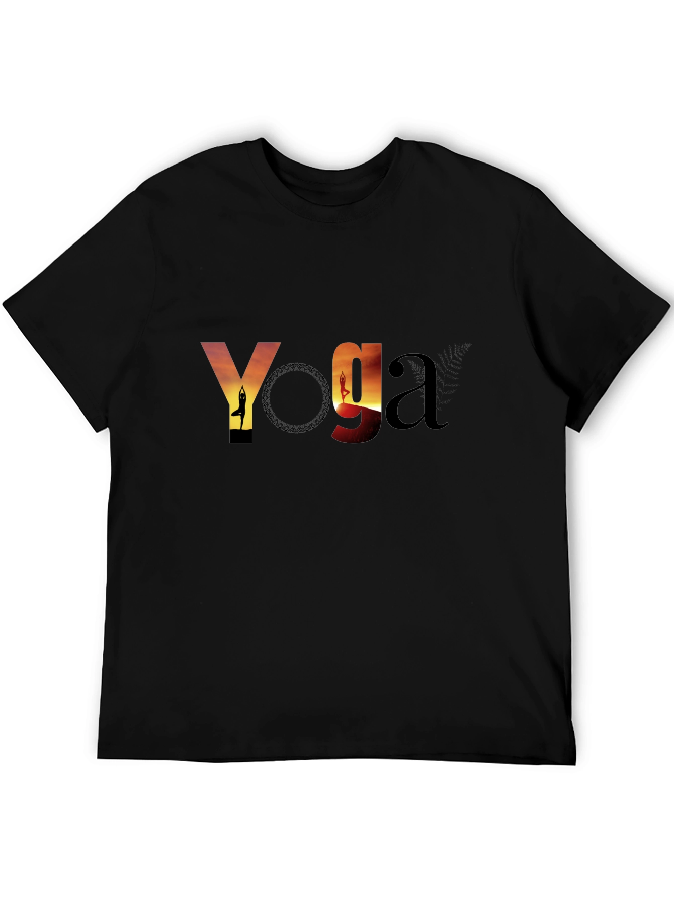 Black Yoga Sunset Graphic Tee - Black Cotton T-Shirt view 5
