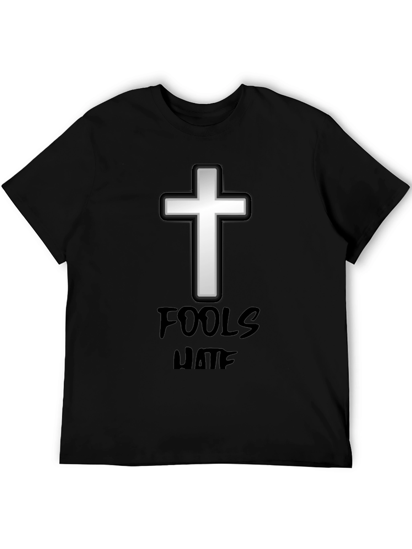 Black Fools Hate Cross Graphic Tee - Black Cotton T-Shirt view 5