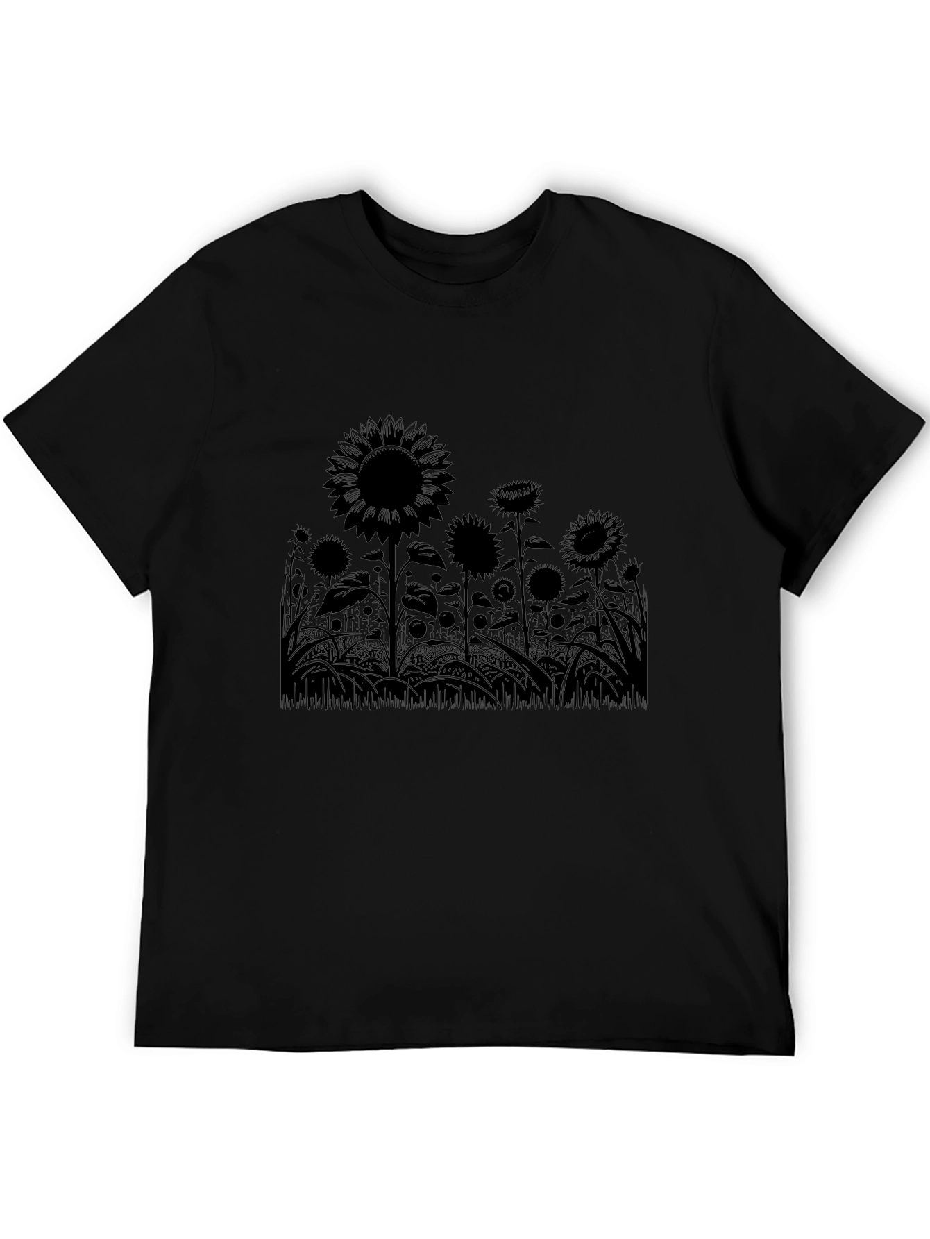 Black Sunflower Silhouette Black T-Shirt view 5