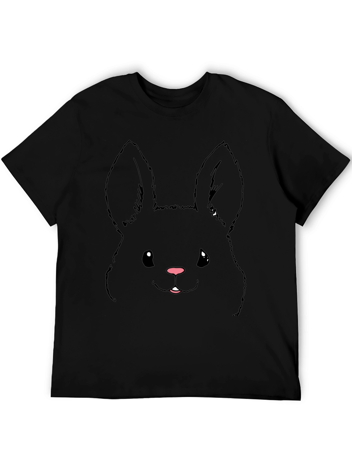 Black Cute Bunny Graphic Tee - Black Cotton Blend view 5