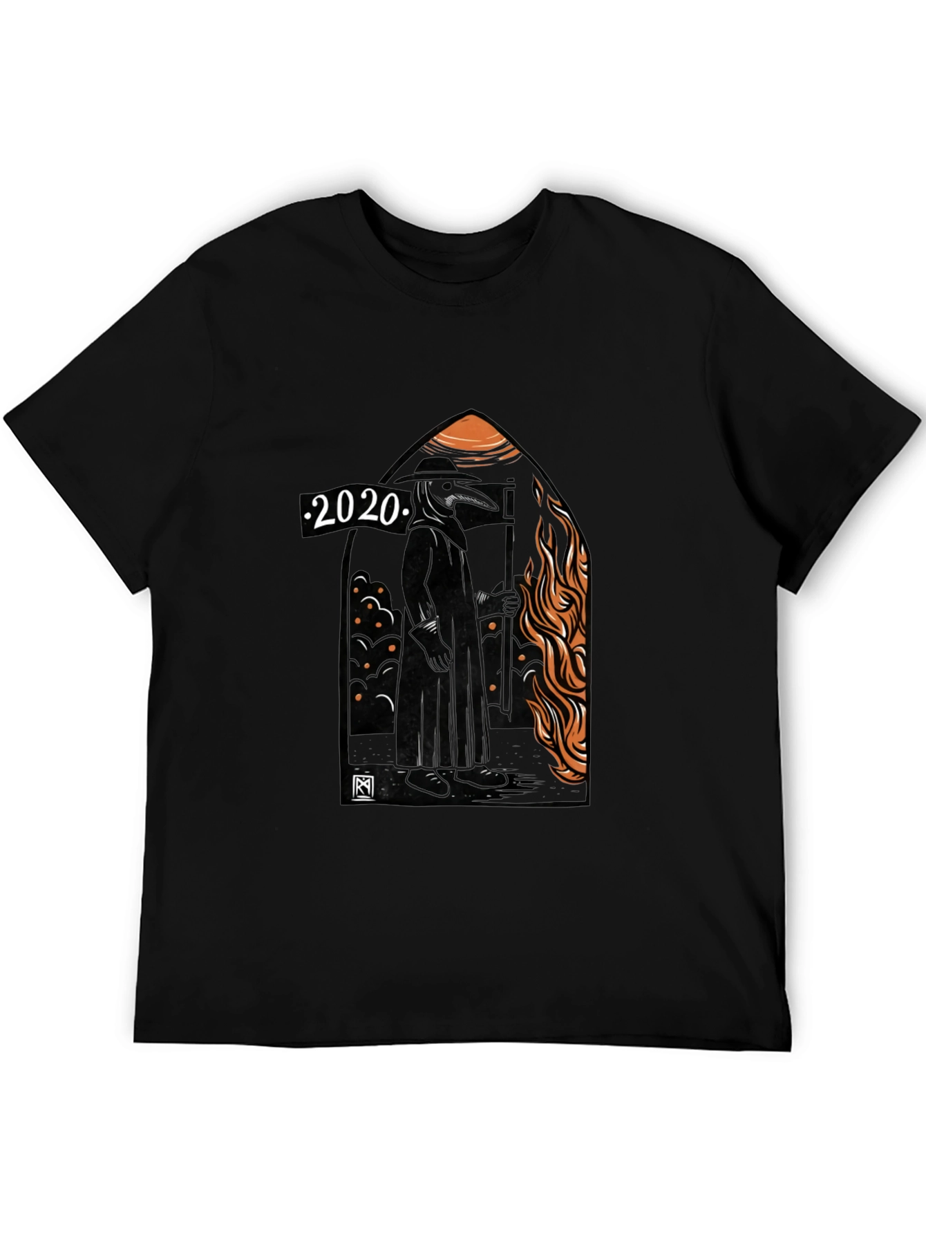 Black 2020 Plague Doctor Graphic Tee - Black Cotton T-Shirt view 5