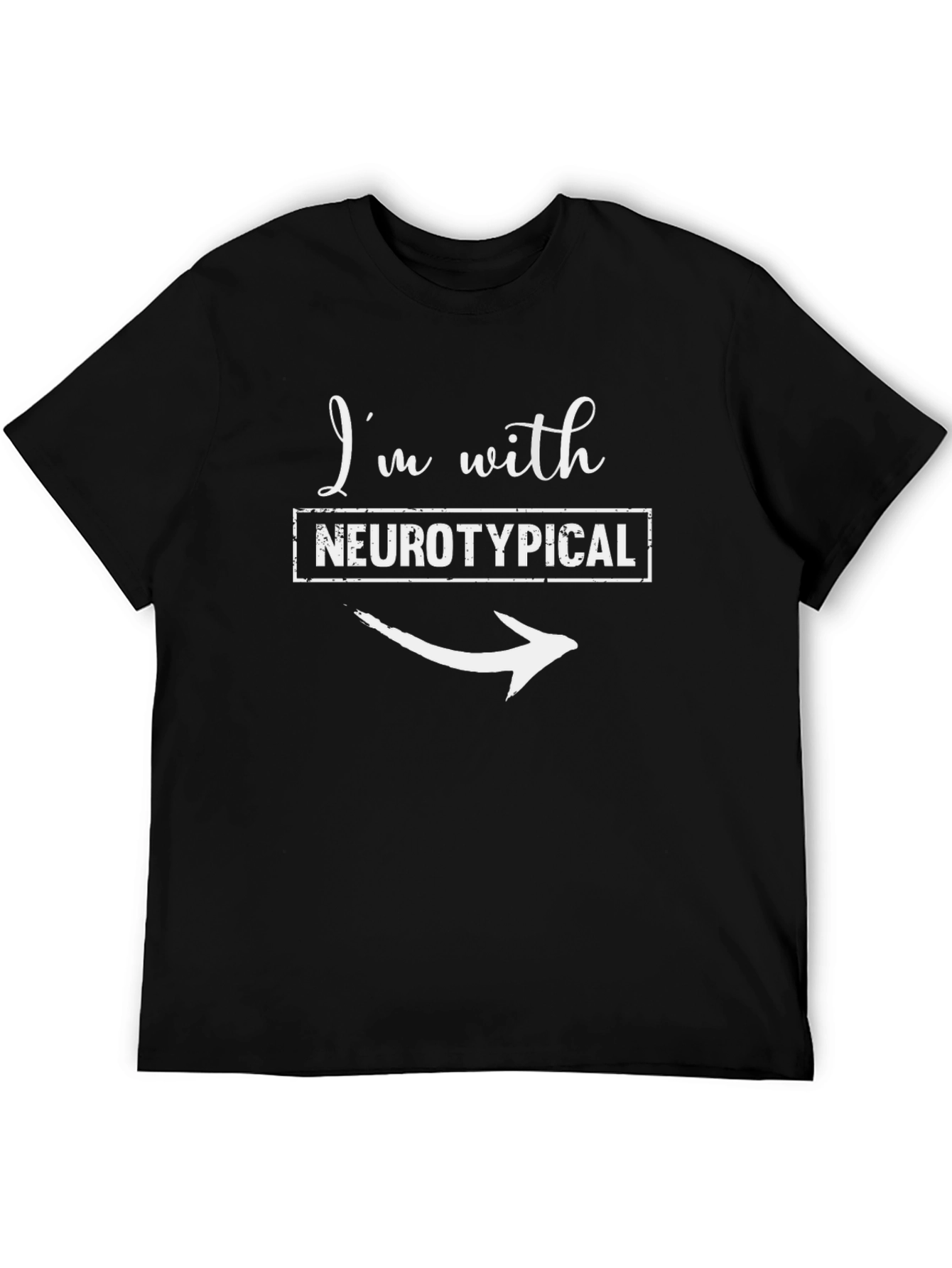 Black I'm With Neurotypical T-Shirt - Arrow Pointing Right view 5