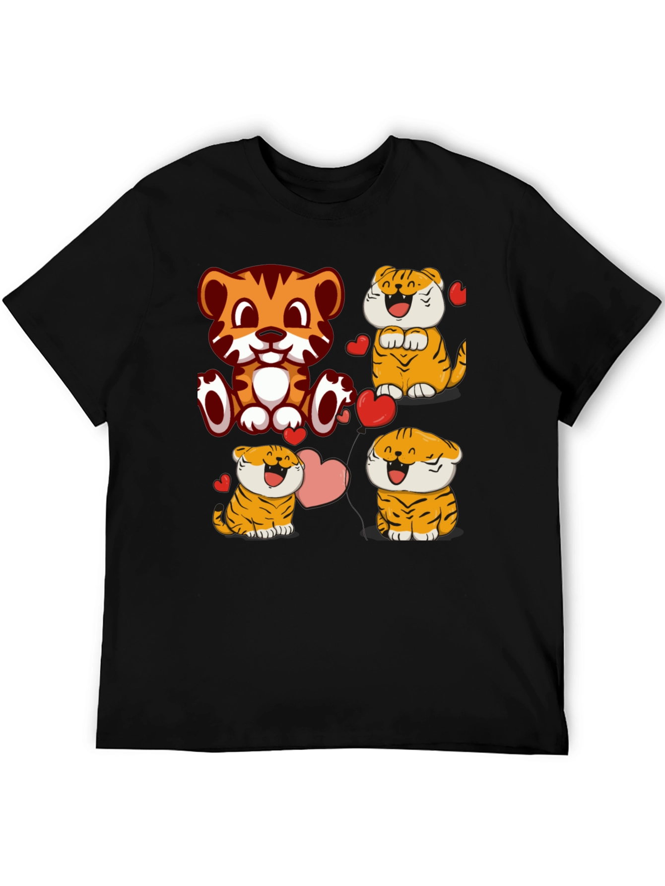 Black Cute Cartoon Tiger Graphic Tee - Black view 5