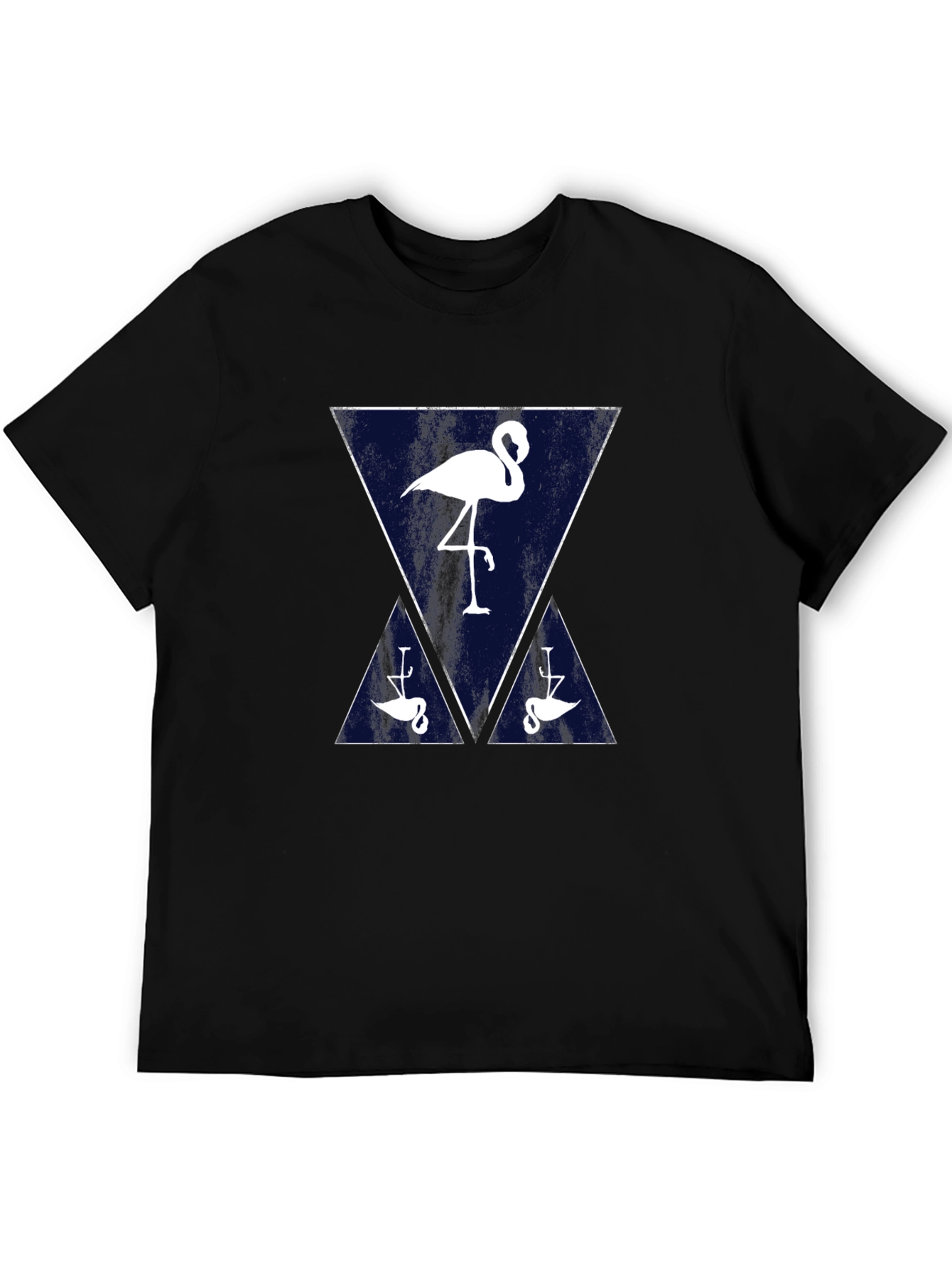Black Flamingo Triangle Graphic Tee - Casual Black T-Shirt view 5