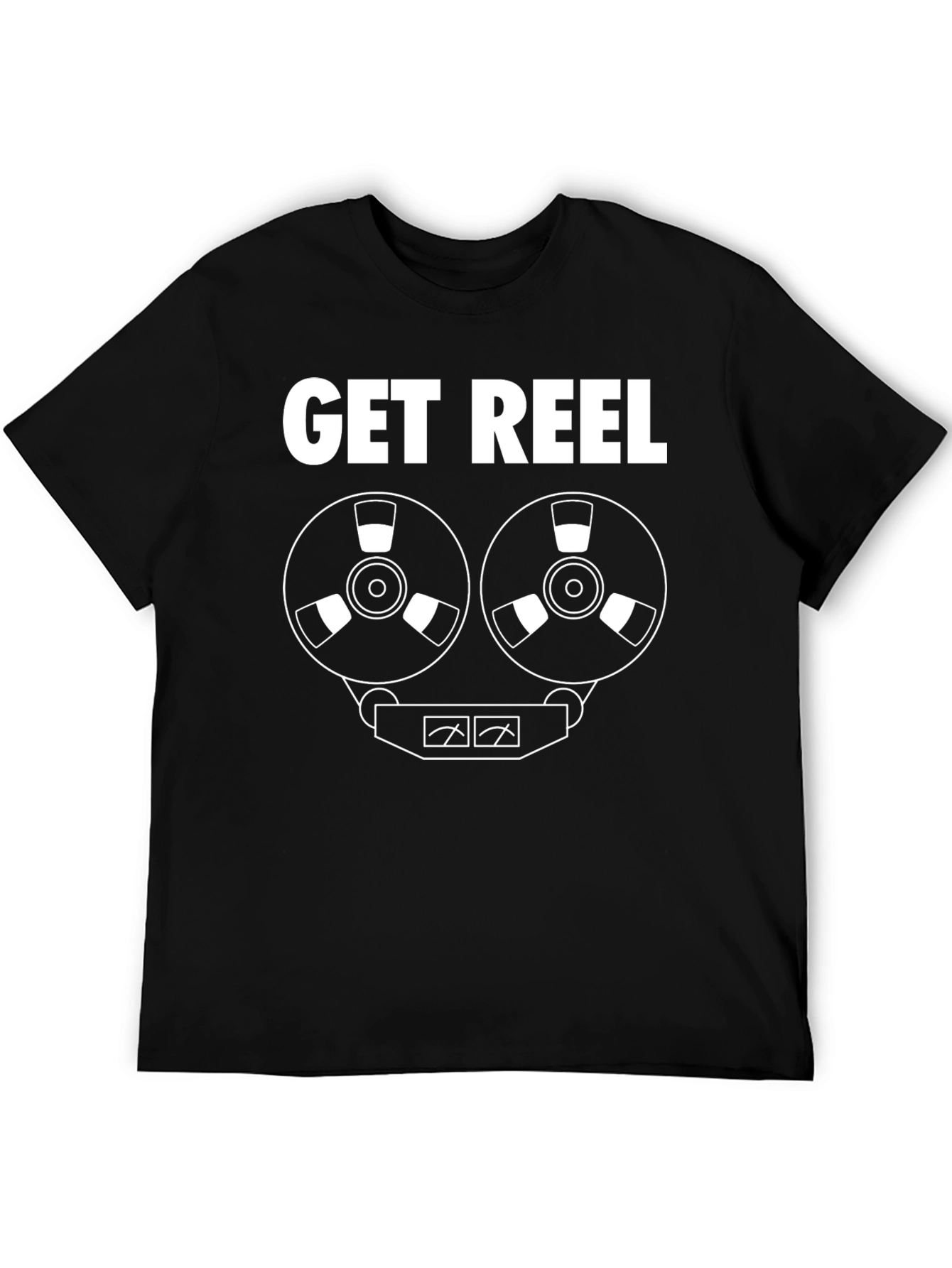 Black Get Reel T-Shirt - Retro Audio Enthusiast Tee view 5