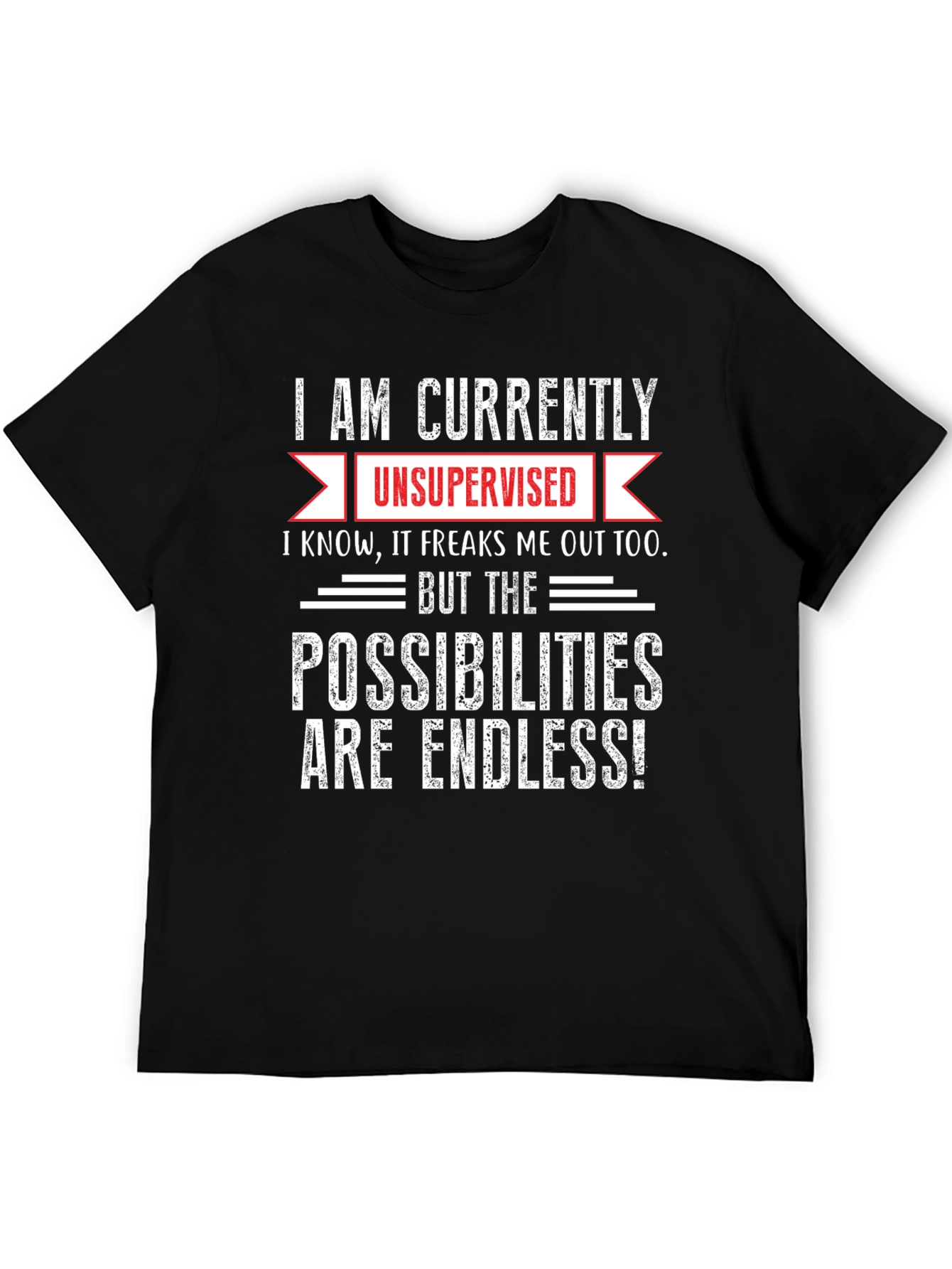 Black Unsupervised Humor Graphic T-Shirt view 5