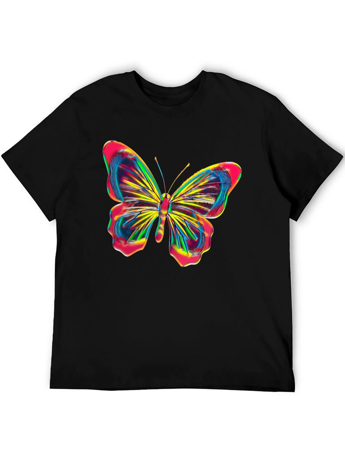 Black Vibrant Butterfly Graphic Tee - Bold Black Cotton Shirt view 5