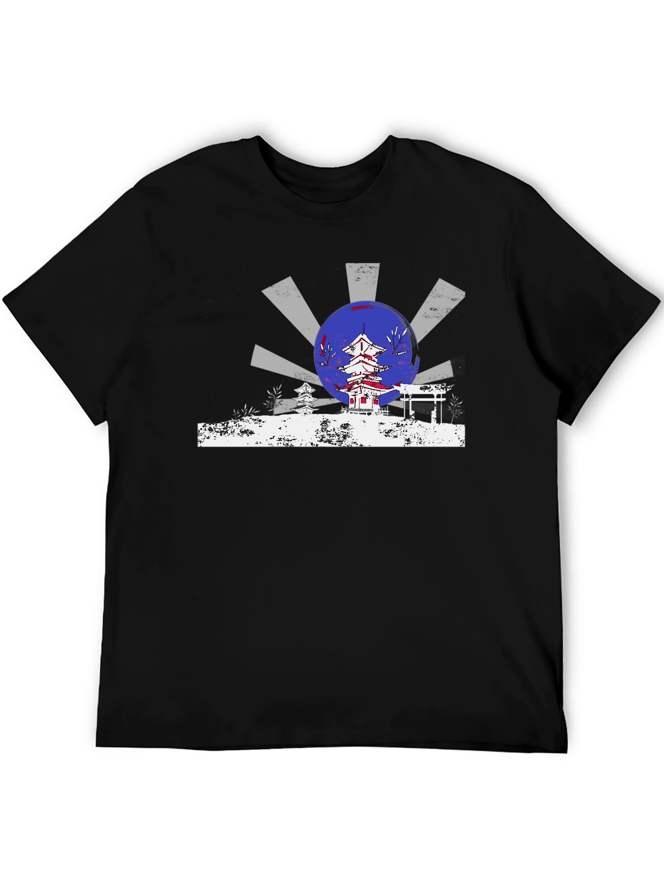 Black Japanese Temple Design T-Shirt view 5
