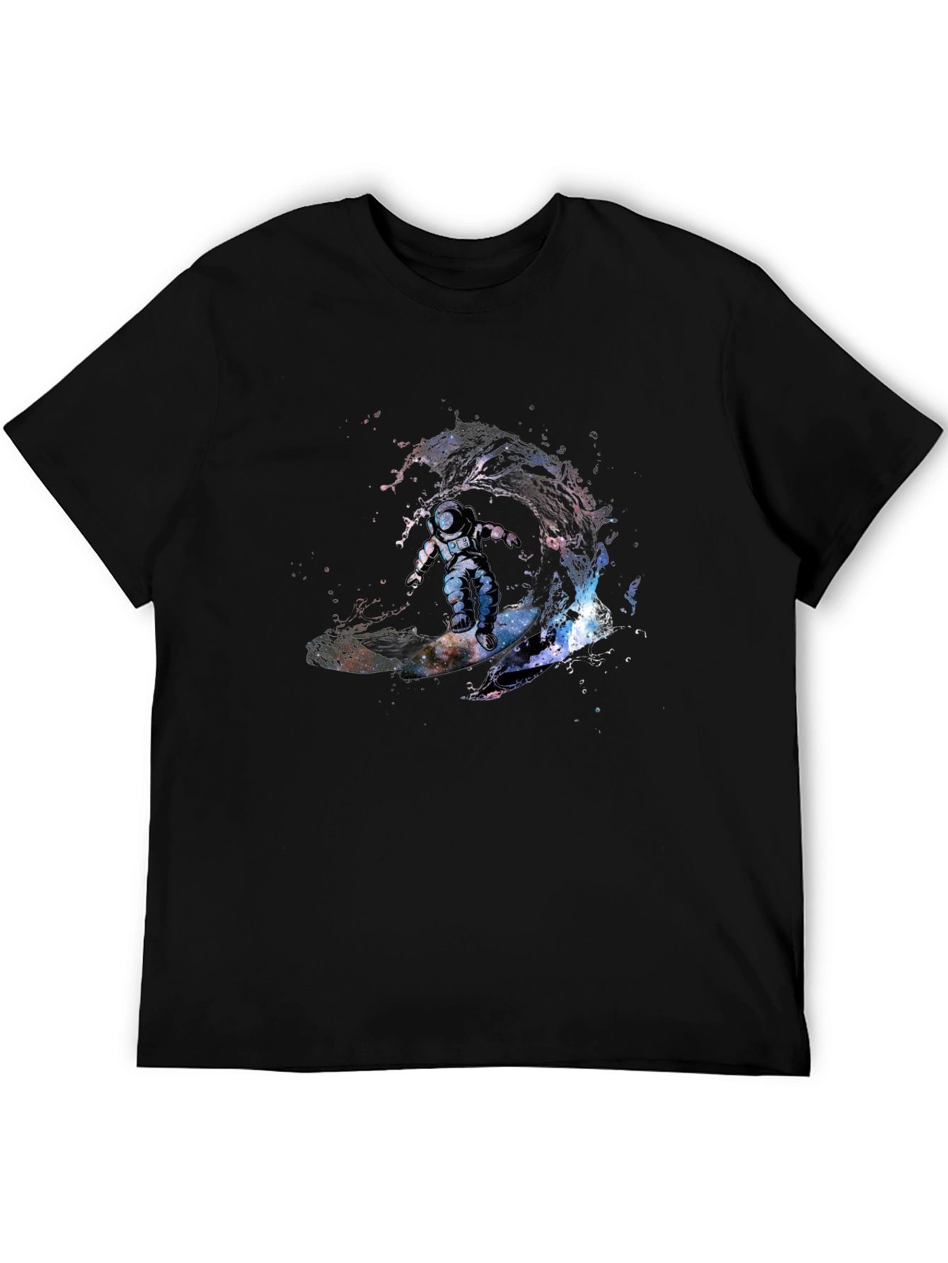 Black Astronaut Surfing Wave T-Shirt - Outer Space Design view 5