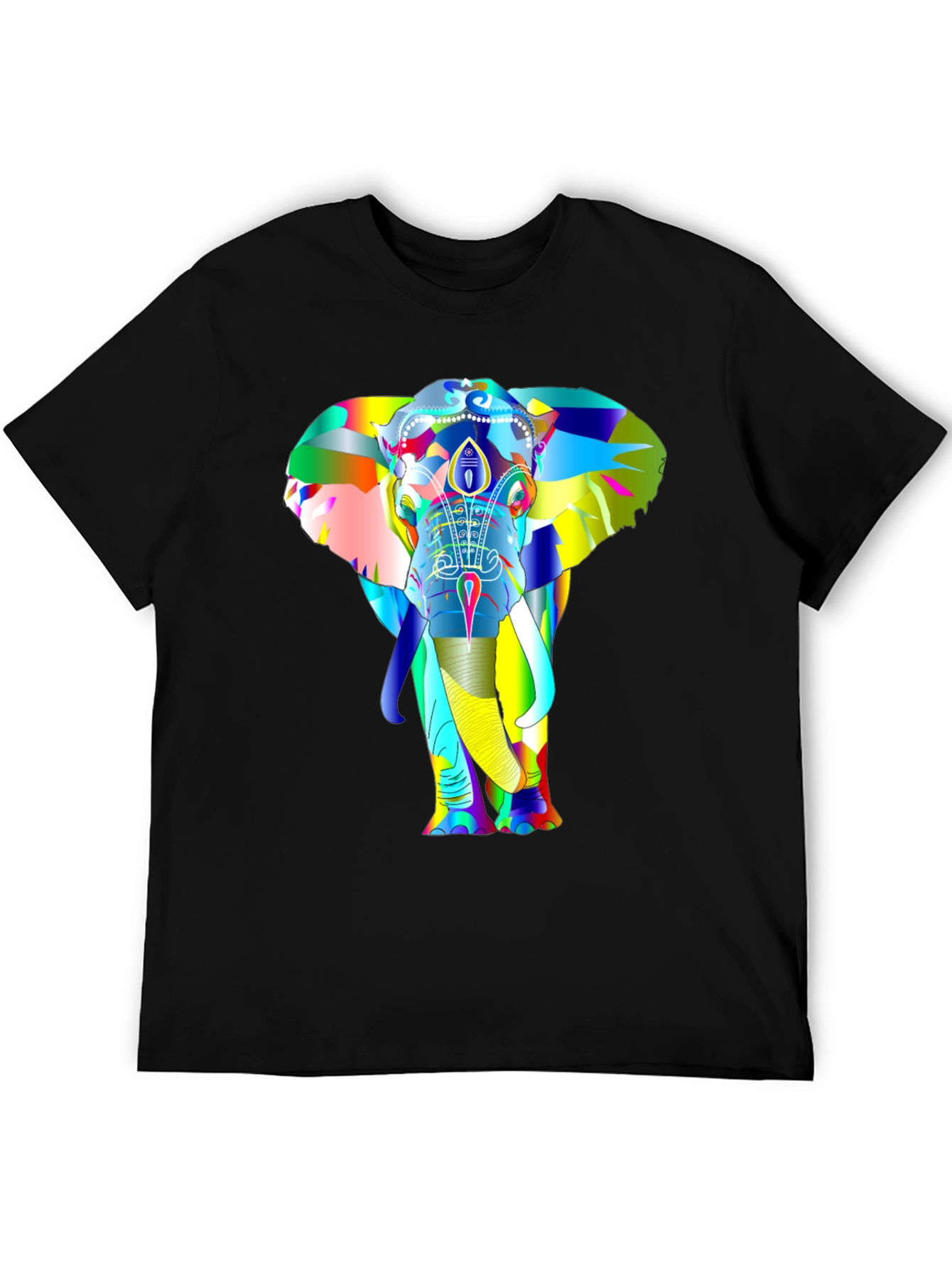 Black Colorful Elephant Graphic T-Shirt view 5
