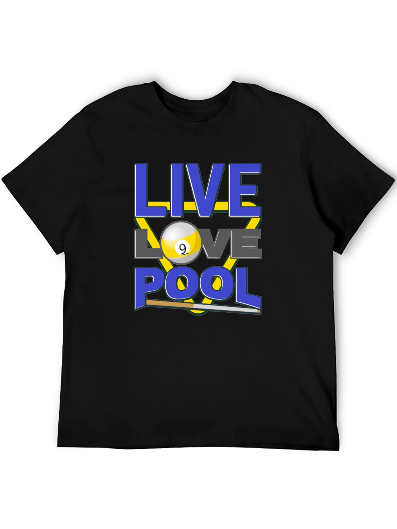 Black Live Love Pool T-Shirt - Billiards Graphic Tee view 5