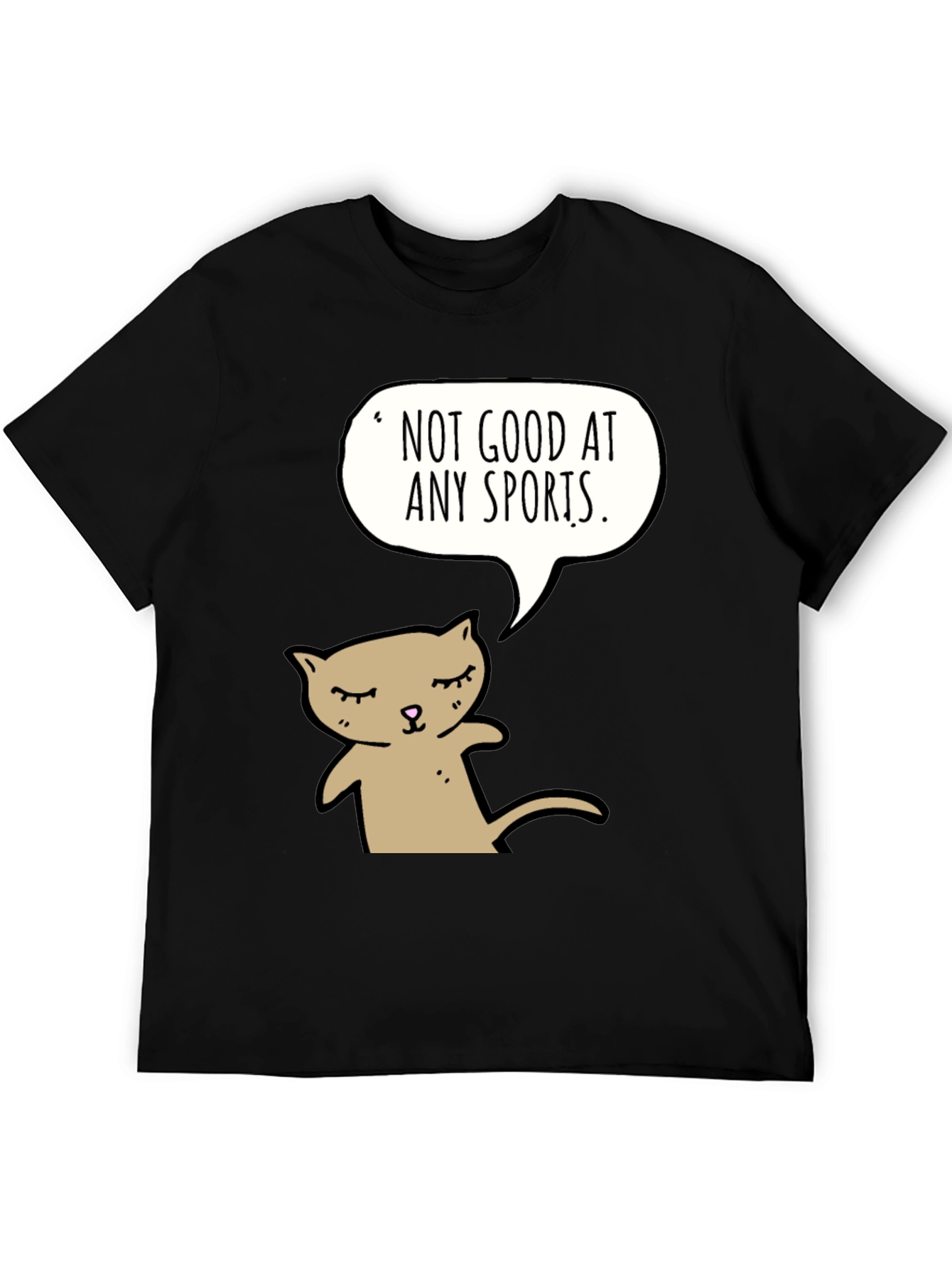 Black Funny Cat T-Shirt - "Not Good at Any Sports" view 5