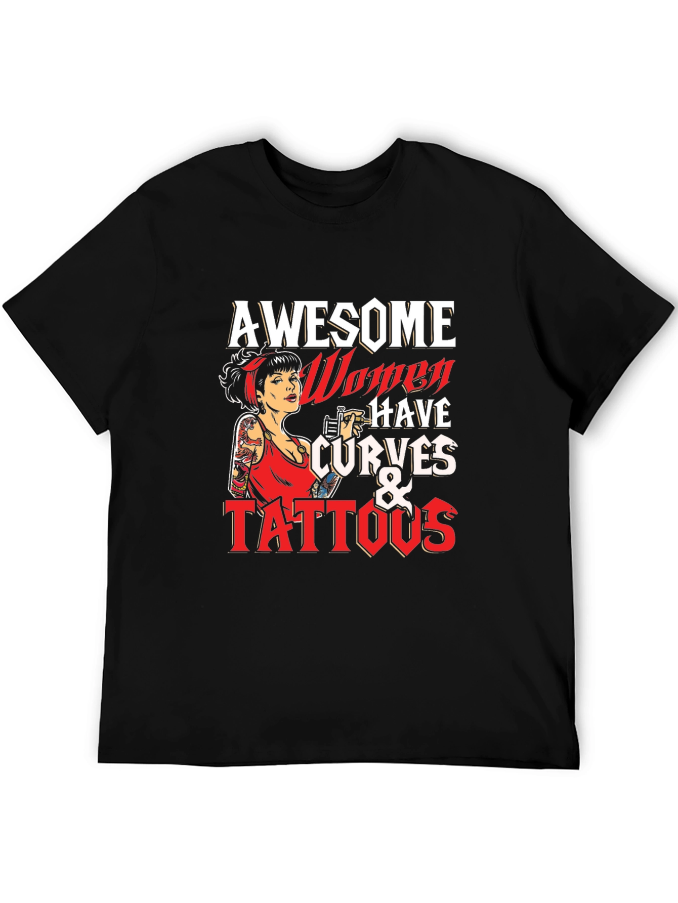 Black Awesome Women Curves & Tattoos T-Shirt view 5