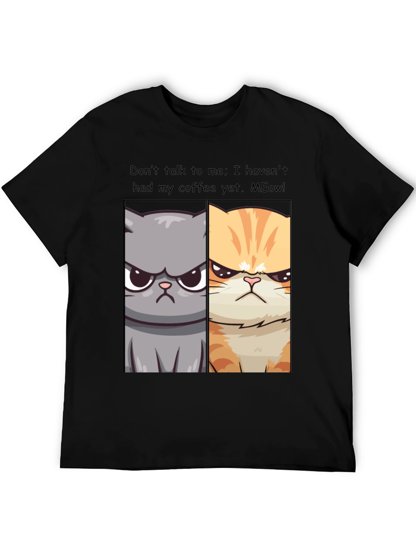 Black Grumpy Cats Coffee Humor T-Shirt view 5