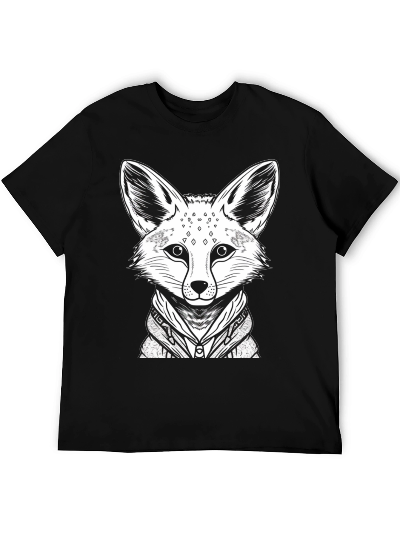 Black Cool Fox Graphic Tee - Men's Black Cotton Shirt view 5